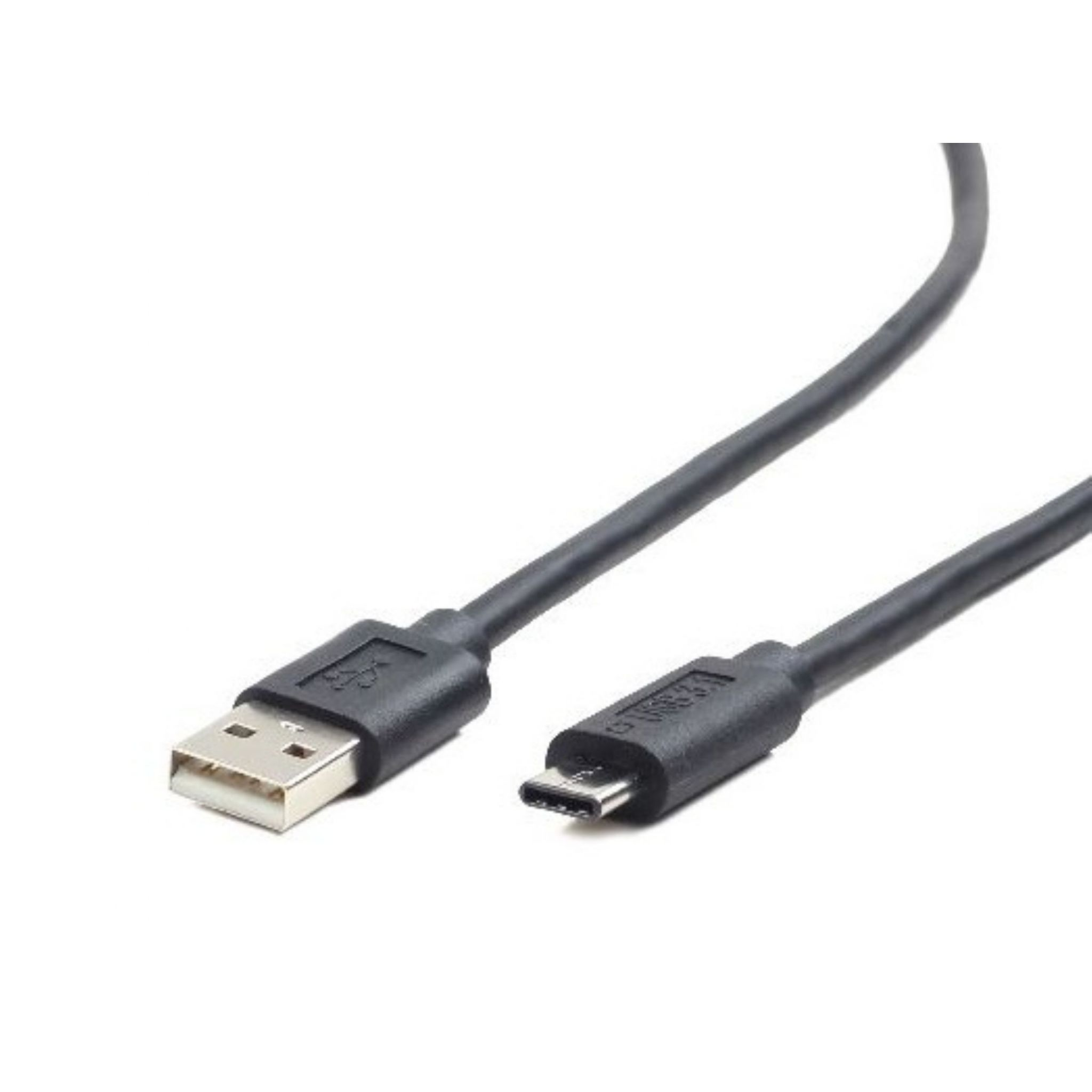 Czarny kabel USB do USB-C, złącza na obu końcach.