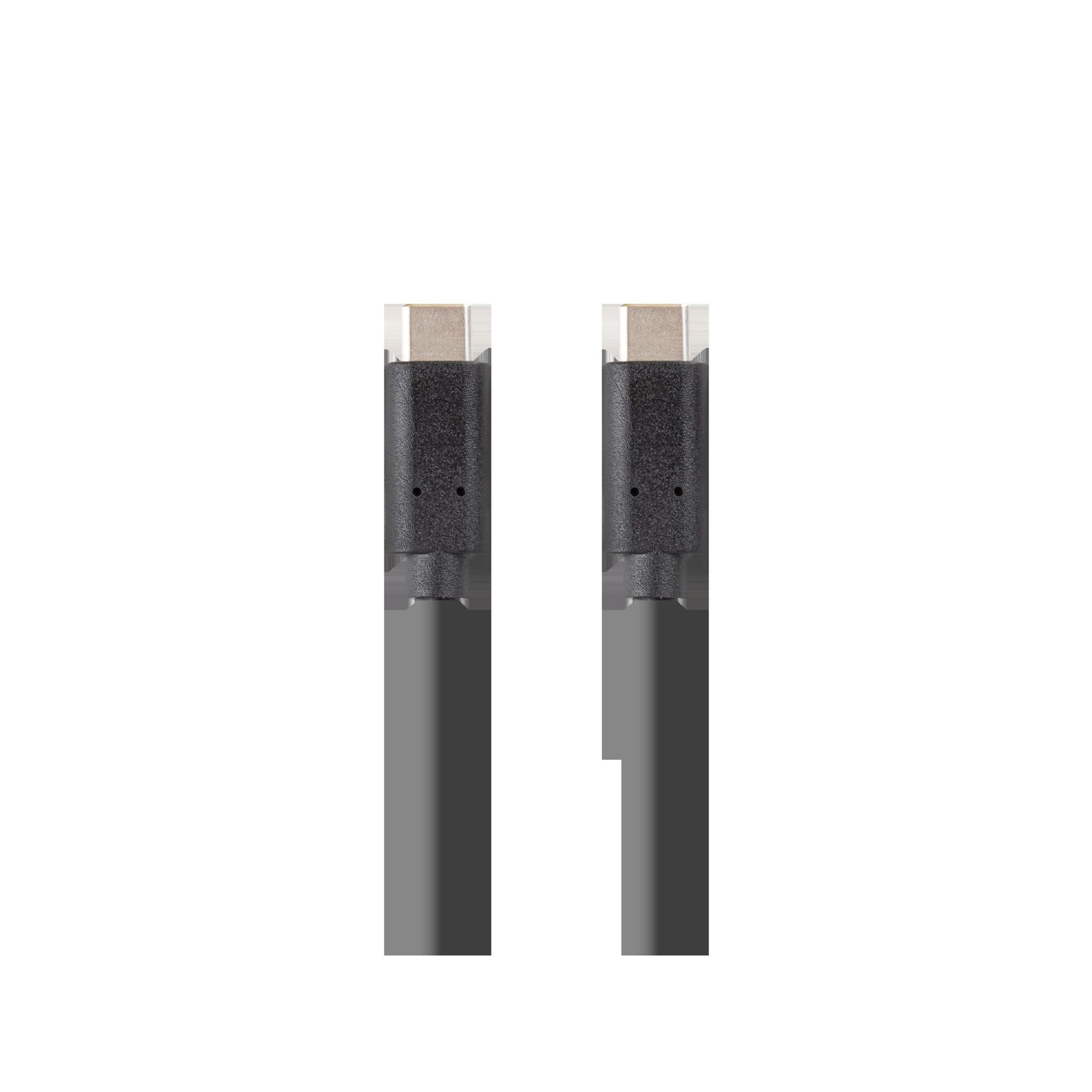 Dwa czarne kable HDMI. Białe tło.