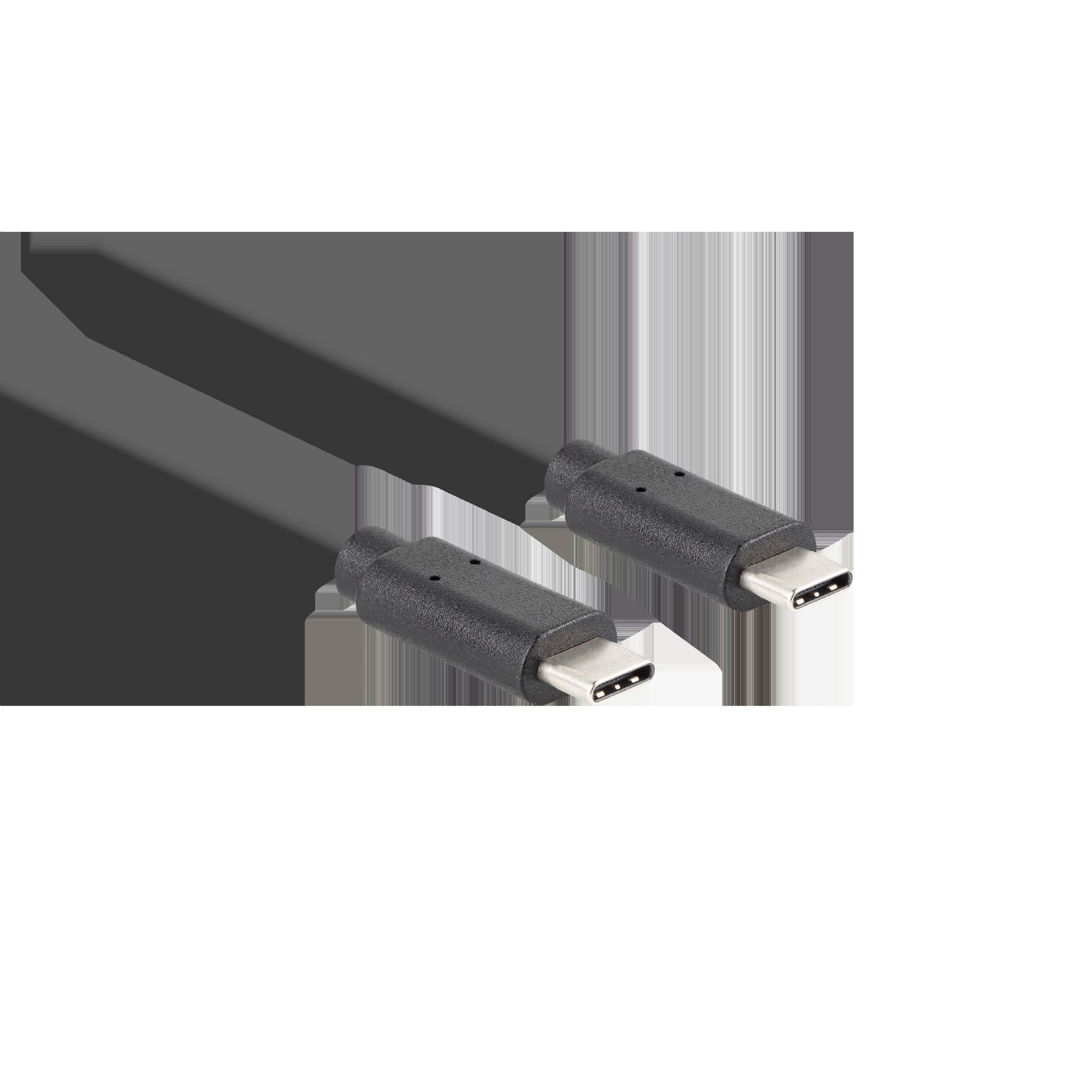Dwa czarne kable USB-C, widoczne złącza, na białym tle.