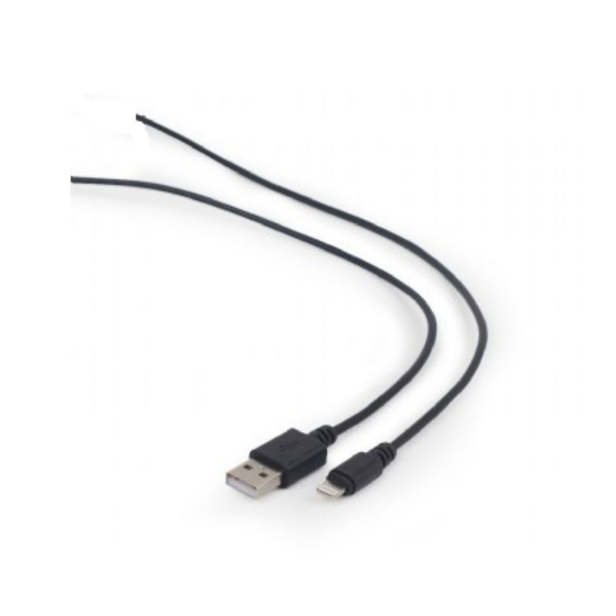 Cavo di ricarica USB nero con connettore USB e Lightning.