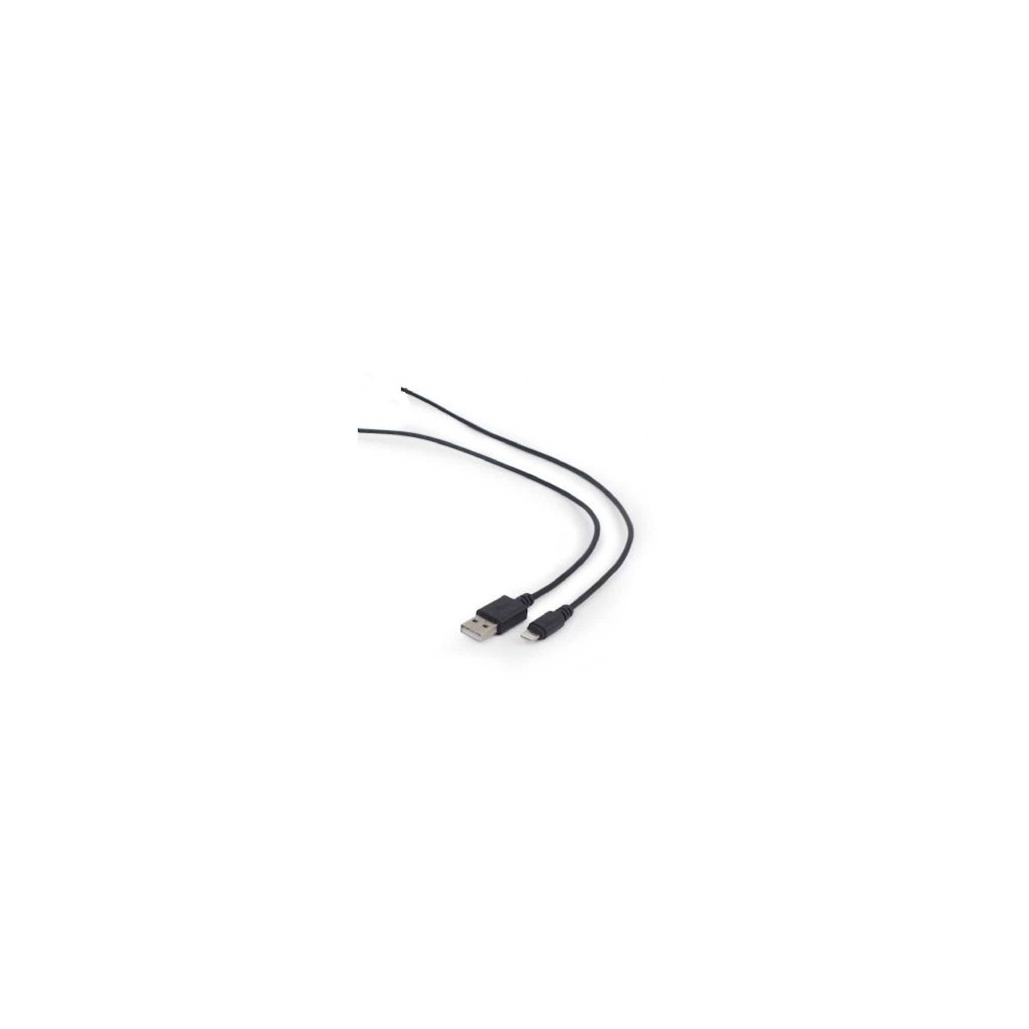 Due cavi USB neri su sfondo bianco, posizionati diagonalmente dall'alto a sinistra in basso a destra.