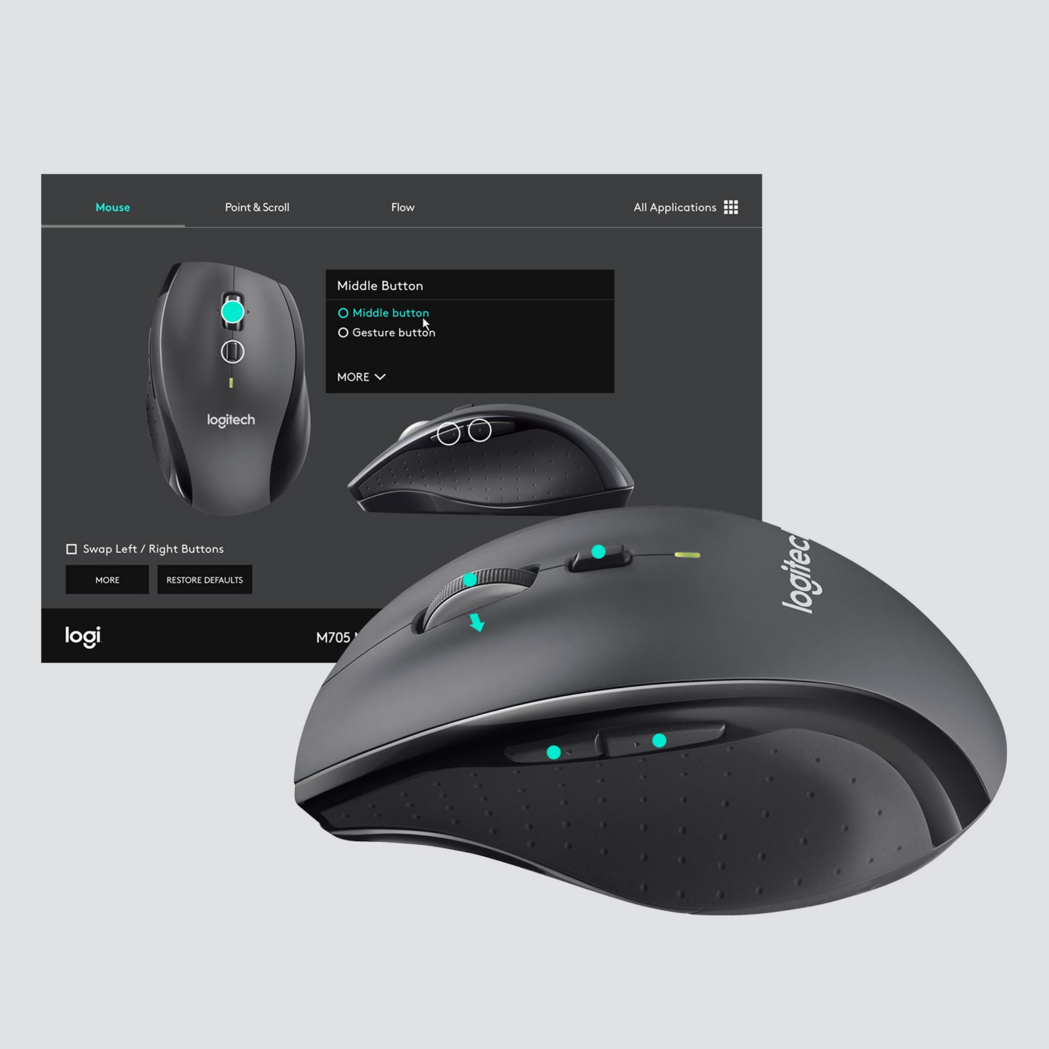 Myszka bezprzewodowa LOGITECH Customizable Mouse M705 Ciemnoszary