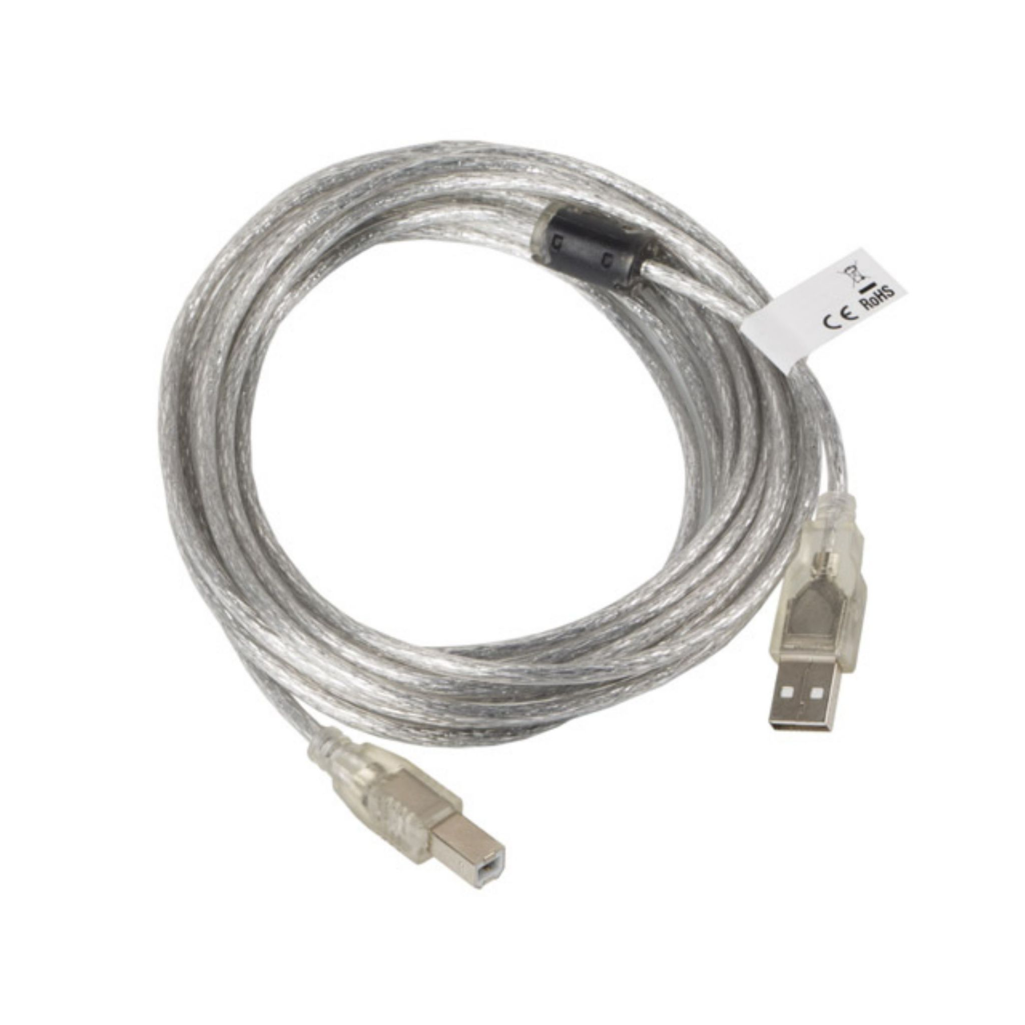 Câble USB argenté, connecteurs aux deux extrémités.