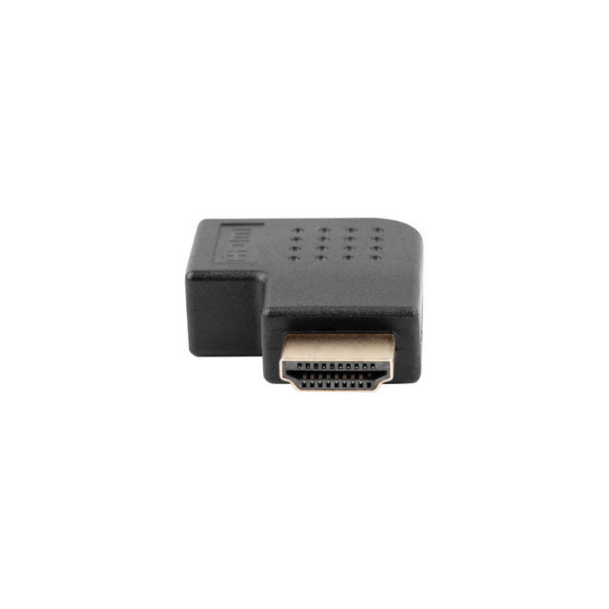 Czarny adapter HDMI pod kątem 90 stopni, z widocznym portem HDMI.