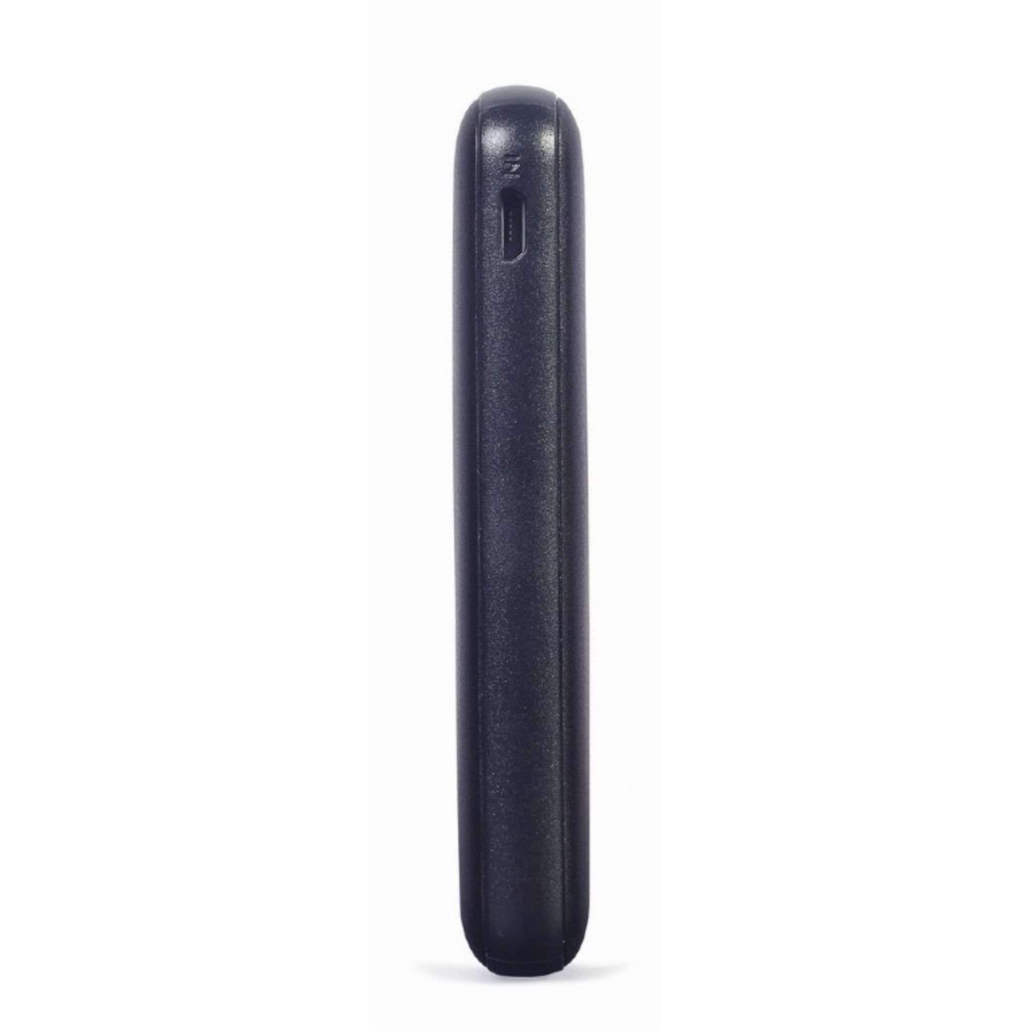 Zwarte powerbank. Witte achtergrond.
