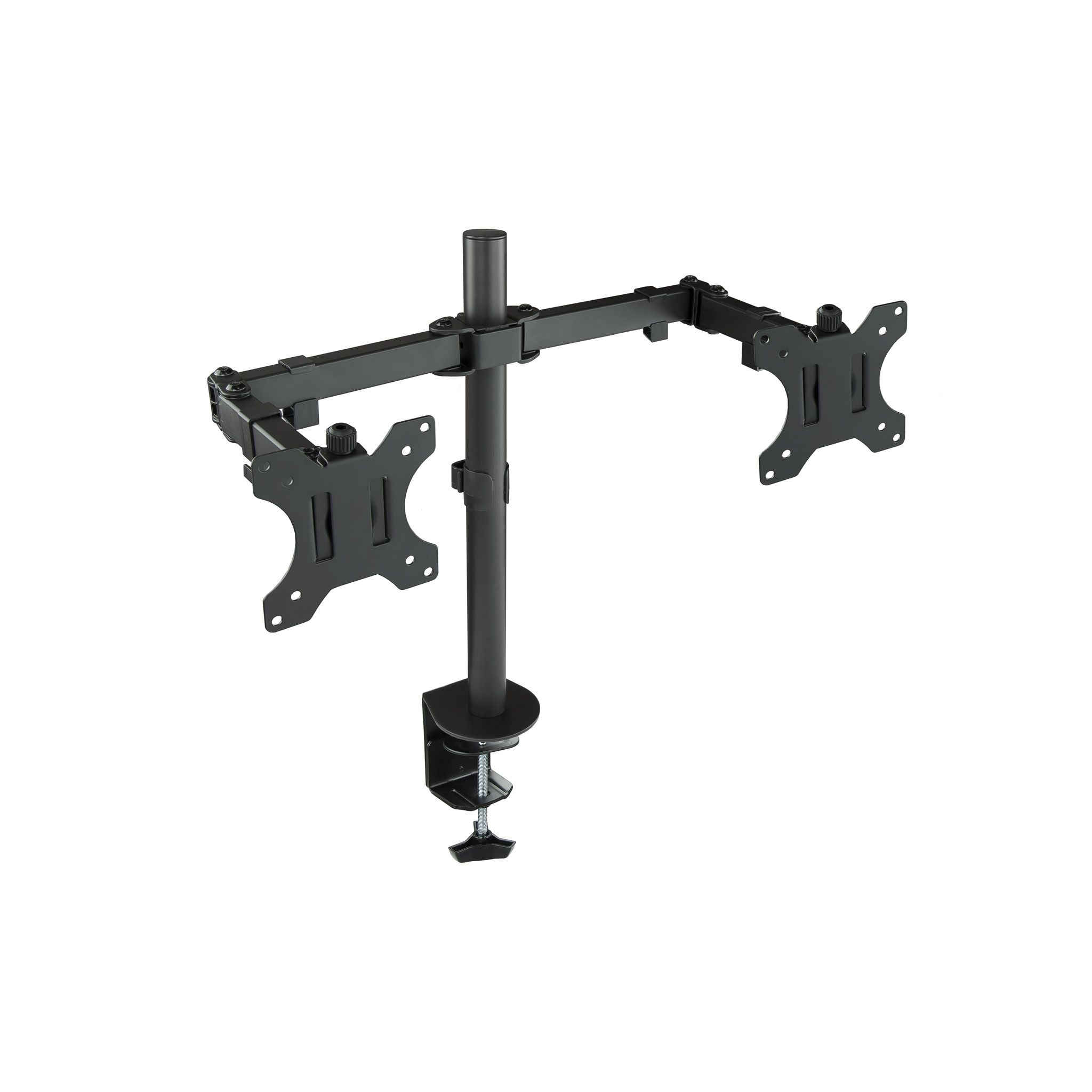 Supporto per monitor nero. Sfondo bianco.