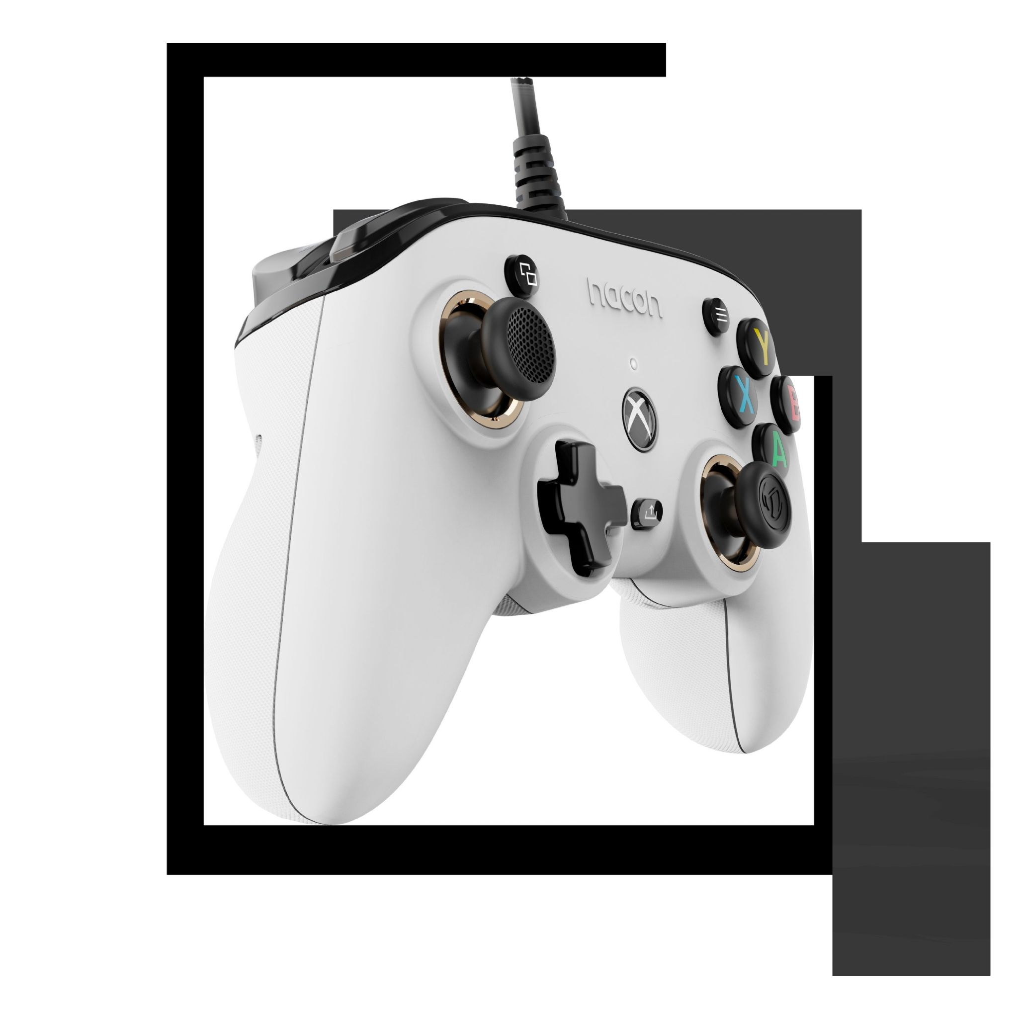 Biały kontroler Xbox Hacoo, czarne akcenty, czarne obramowanie.