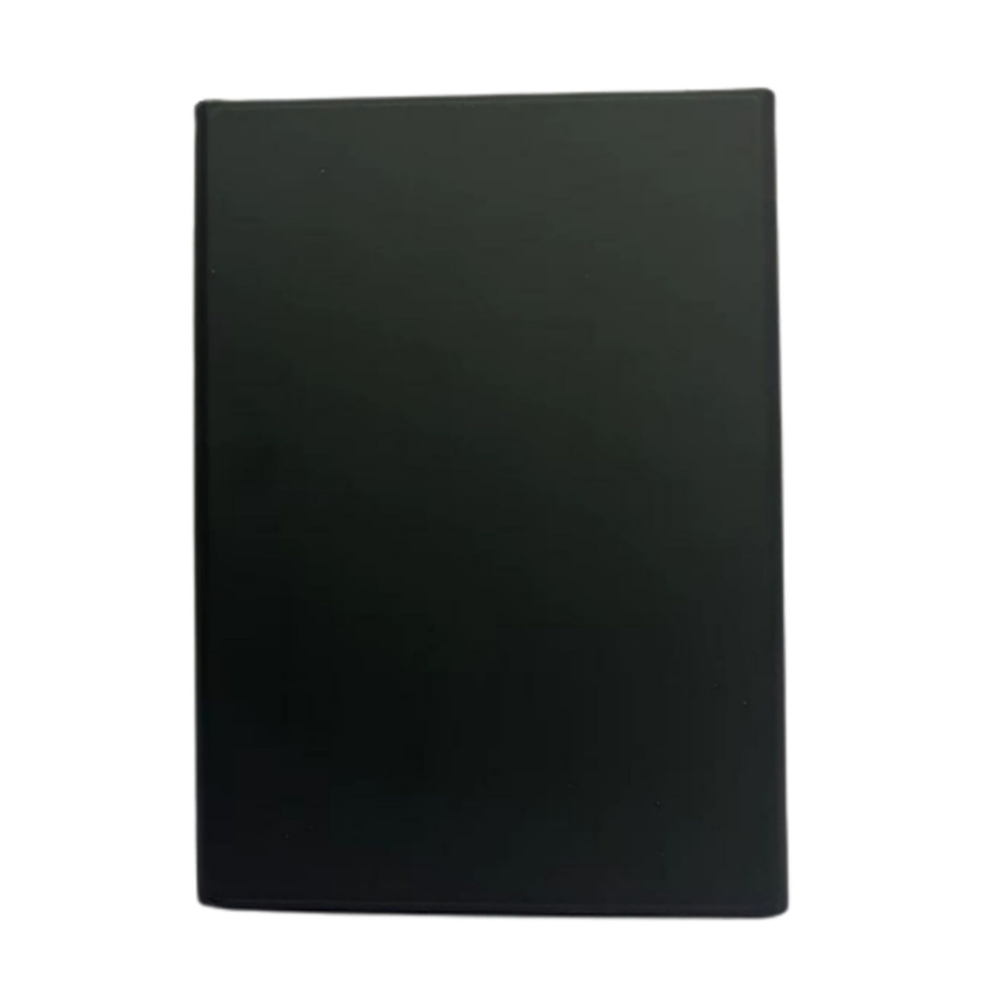 Un rettangolo nero, probabilmente un libro o un dispositivo, isolato su sfondo bianco.