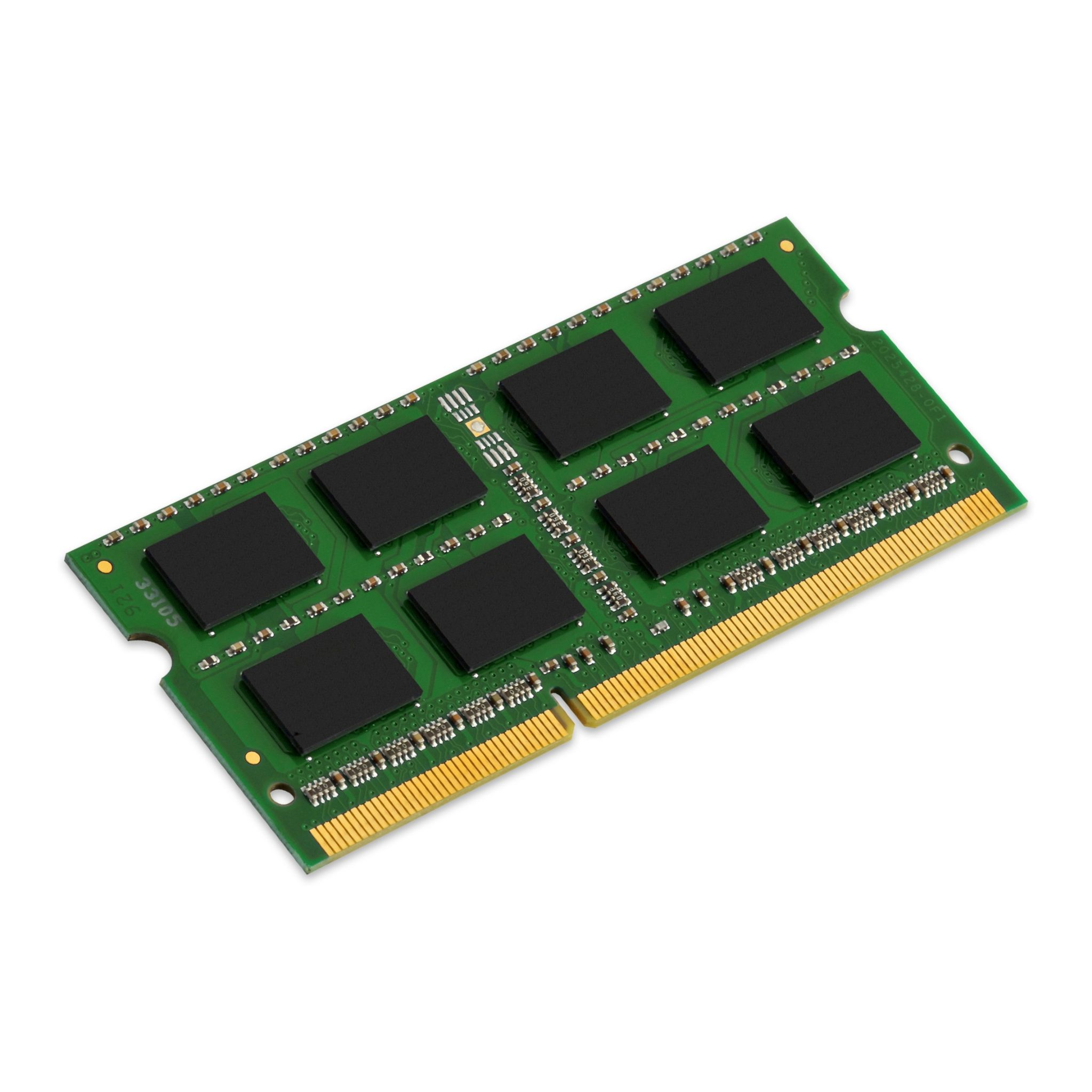 RAM-Speichermodul. Grüne Platine mit schwarzen Chips und goldenen Steckern.