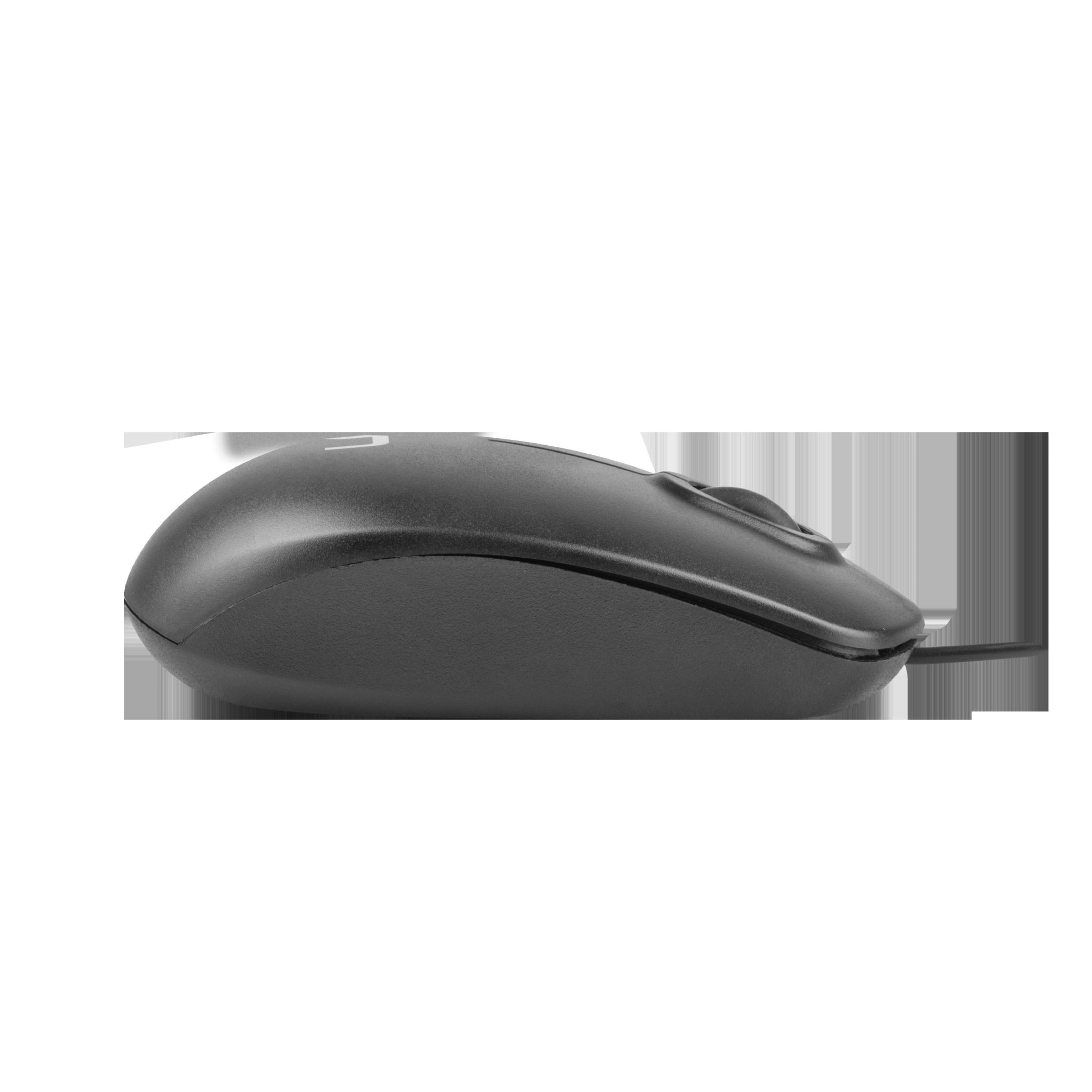 Czarna mysz komputerowa, widok z boku.