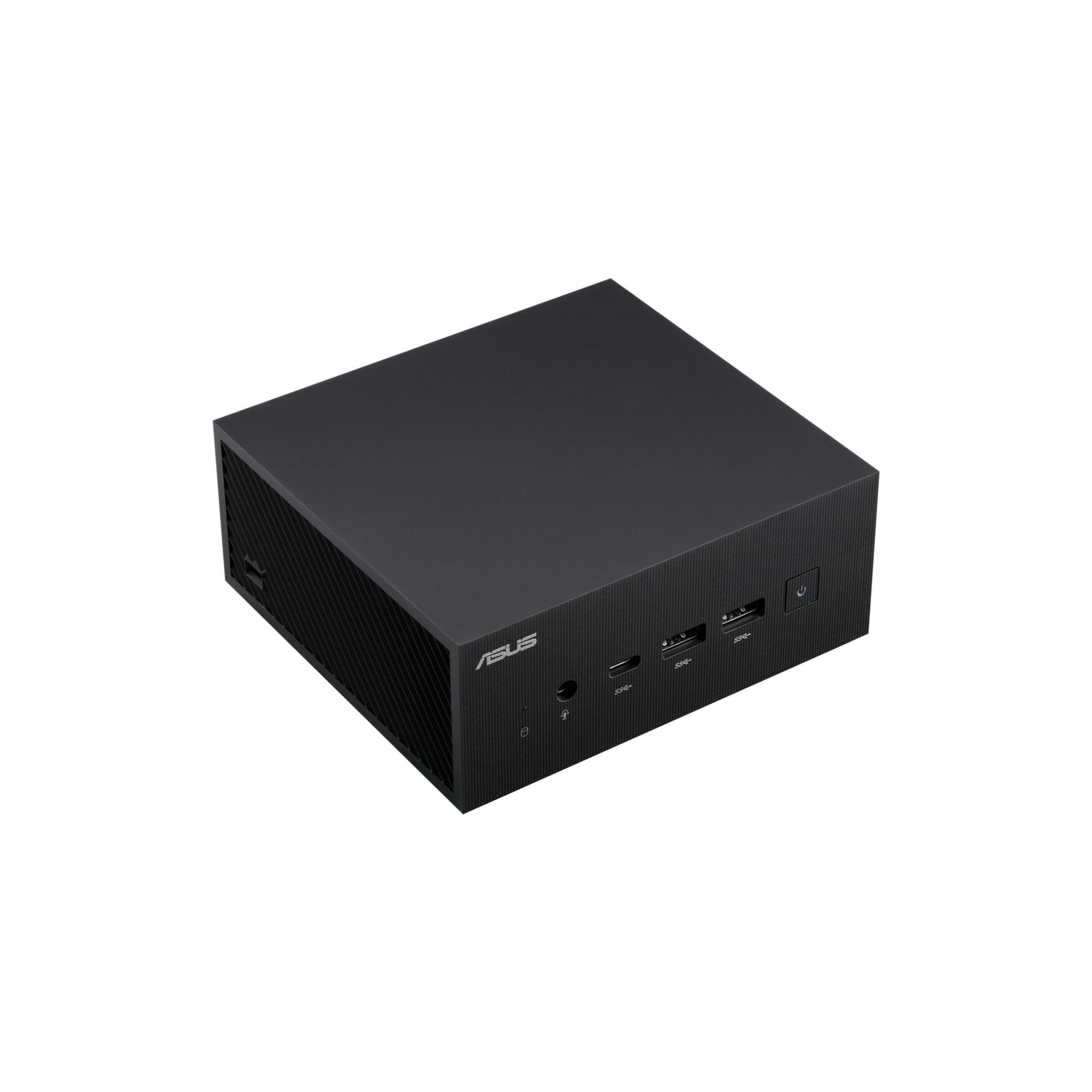 Mini PC ASUS nero con porte frontali.