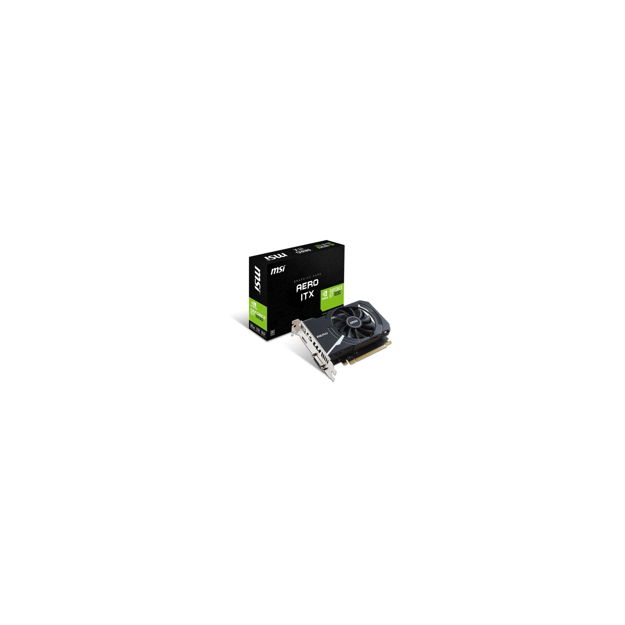 MSI Aero ITX ekran kartı ve kutusu. Ekran kartı siyahtır ve bir fanı vardır.