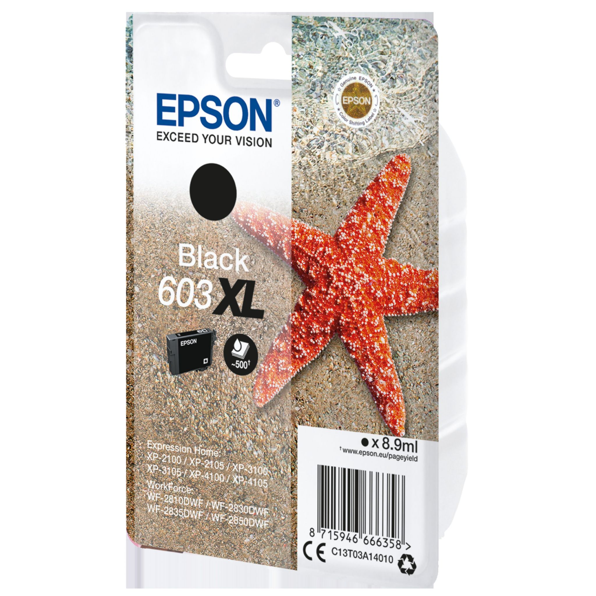 Opakowanie z wkładem atramentowym Epson z czarnym wkładem i rozgwiazdą.