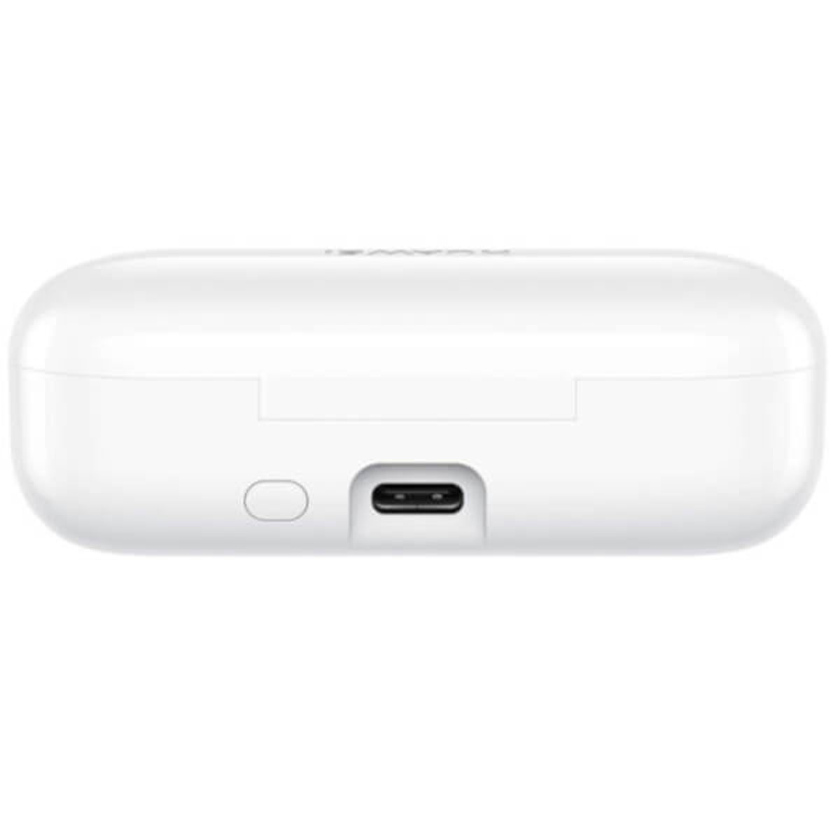 Weißes Ladecase für Ohrhörer mit USB-C-Anschluss unten.