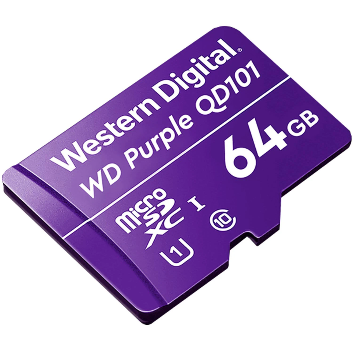 Violette 64GB microSD-Karte mit Western Digital-Logo.