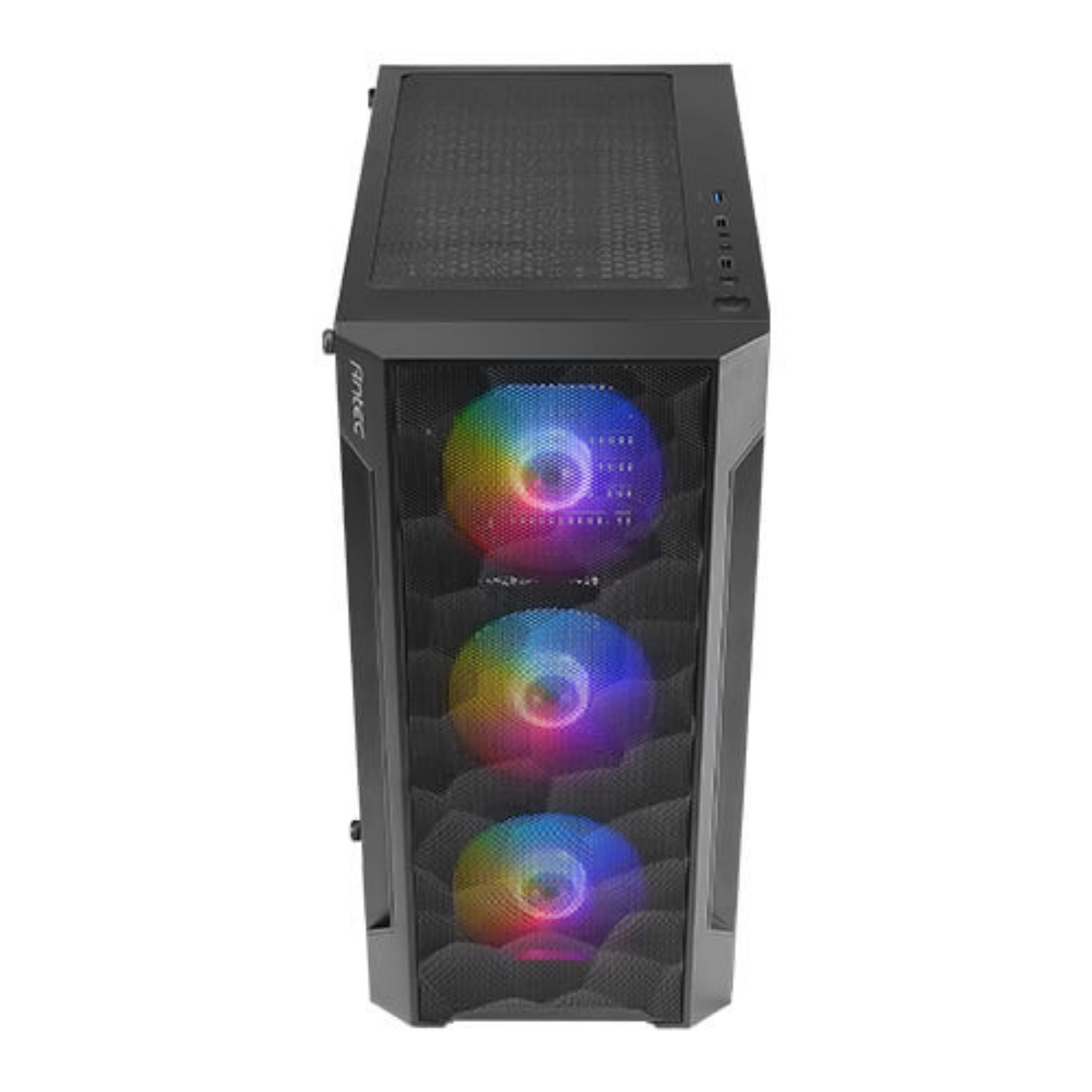 Case per computer Antec con tre ventole RGB visibili.