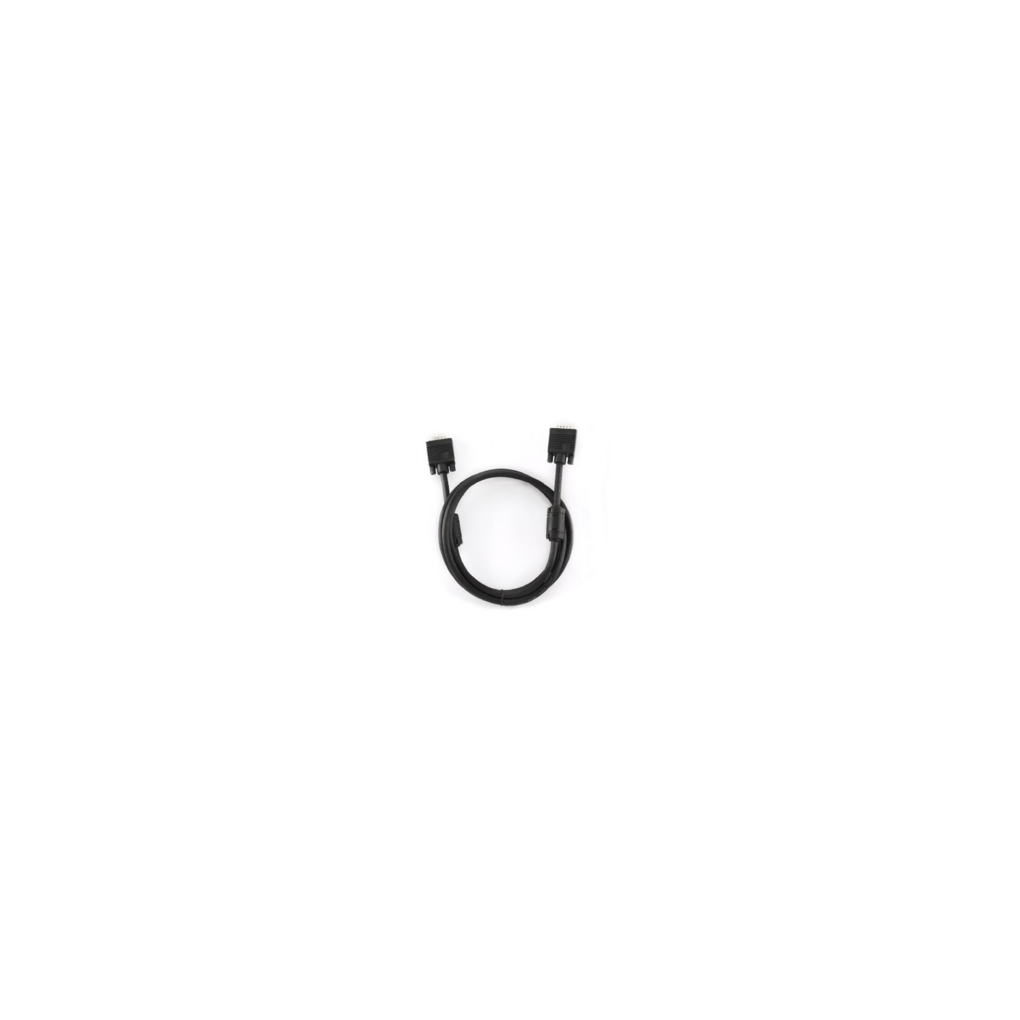 Ein kurzes schwarzes Kabel mit zwei Steckern an beiden Enden, isoliert auf weißem Hintergrund.