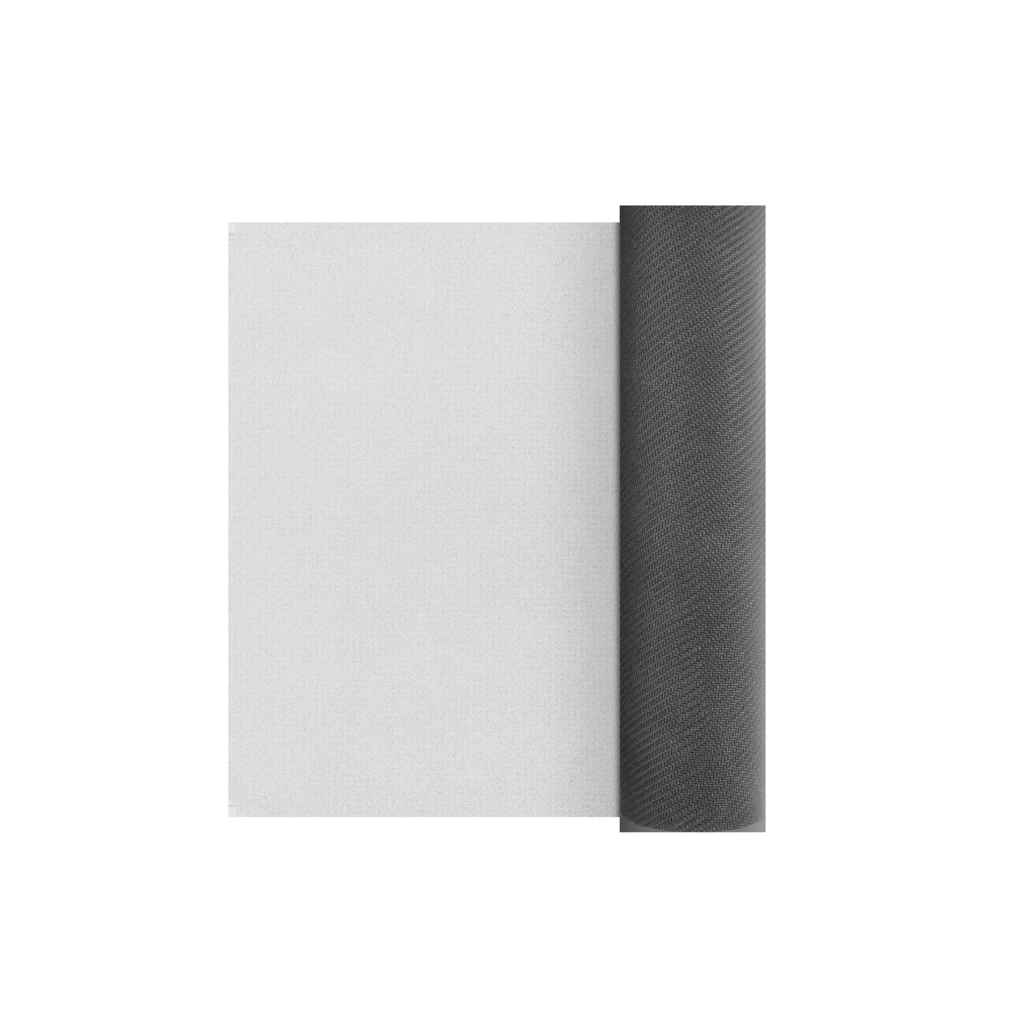 Un rollo de tela blanca con una sección desenrollada, sobre un fondo blanco.