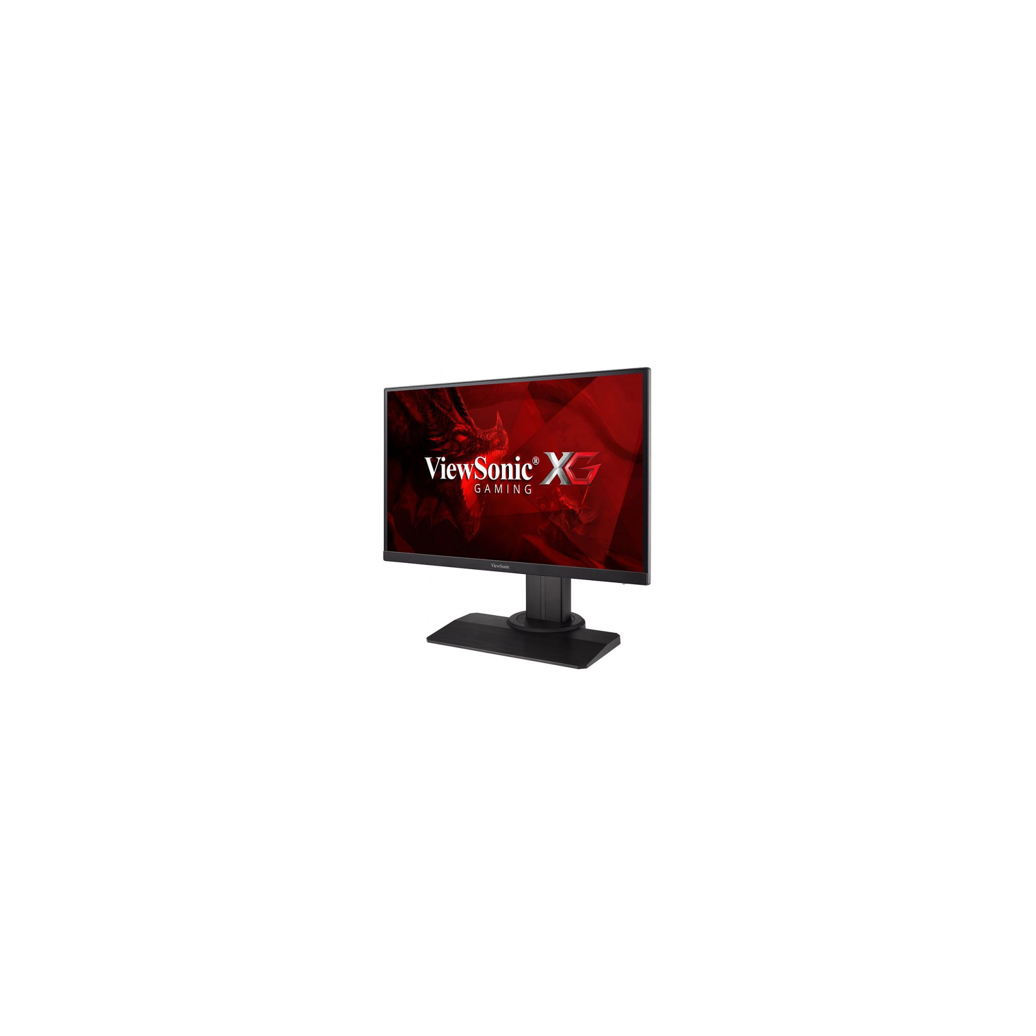 Un monitor per computer con un drago rosso sullo schermo. Il monitor è su un supporto nero.