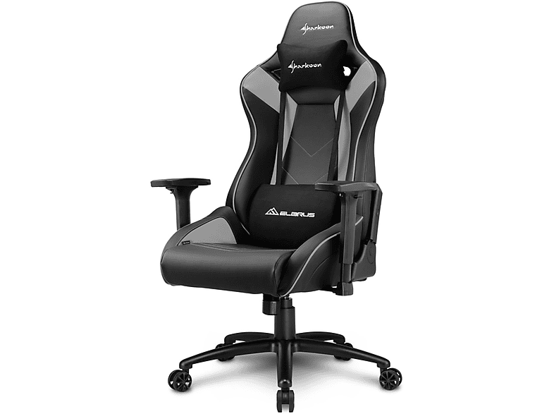 SHARKOON ELBRUS 3 Gaming Stuhl schwarz/grau (Synthetisches Leder, Aluminium-Fußkreuz, 3D Armlehnen, Gaming Stühle, darkslategray