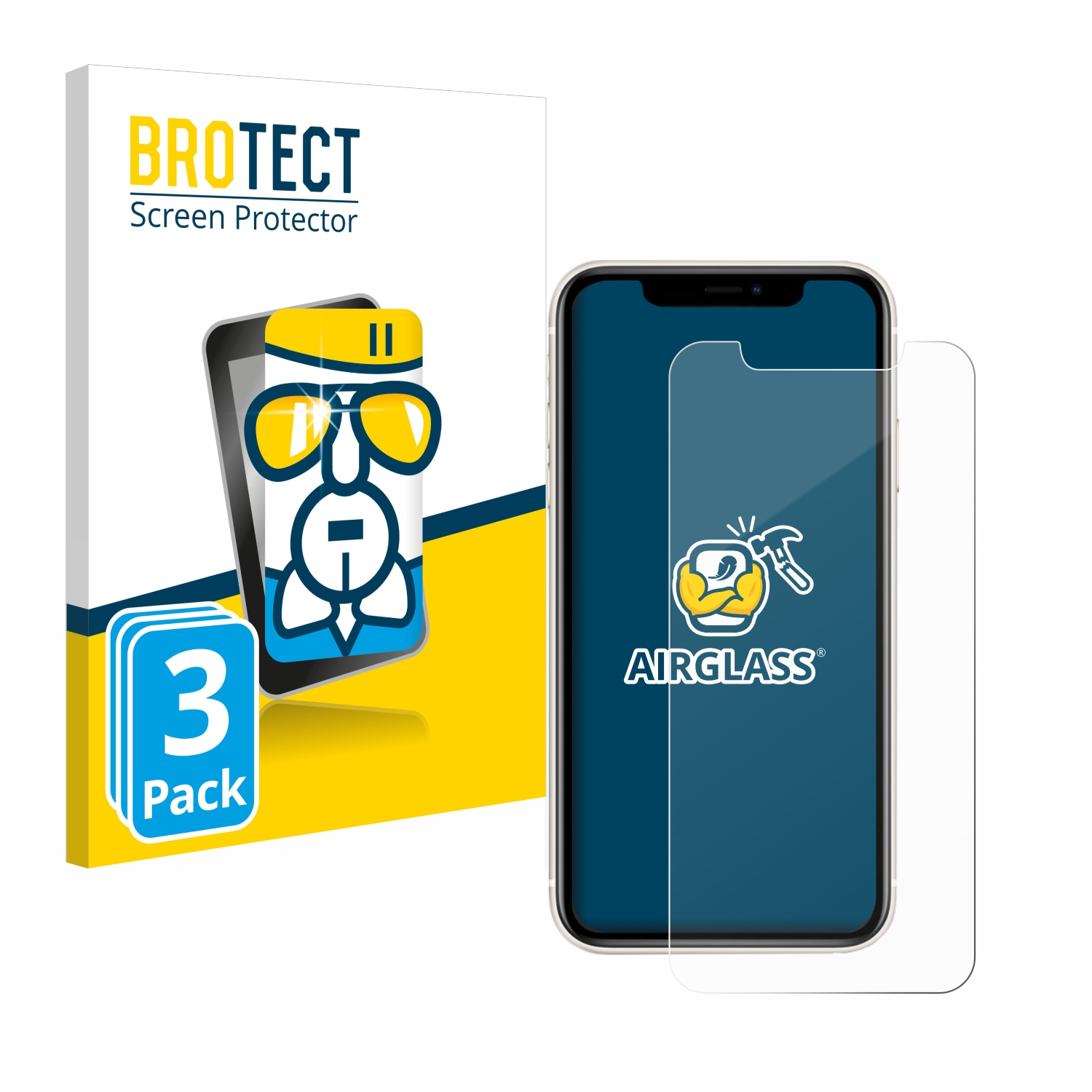 Displayschutzfolien-Set mit Telefon und Displayschutz auf Weiß.