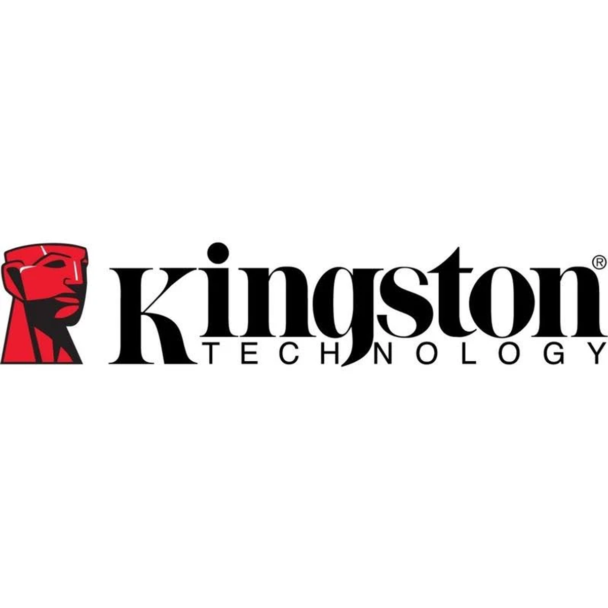 Kingston Technology Logo mit roter Figur und schwarzem Text. Weißer Hintergrund.