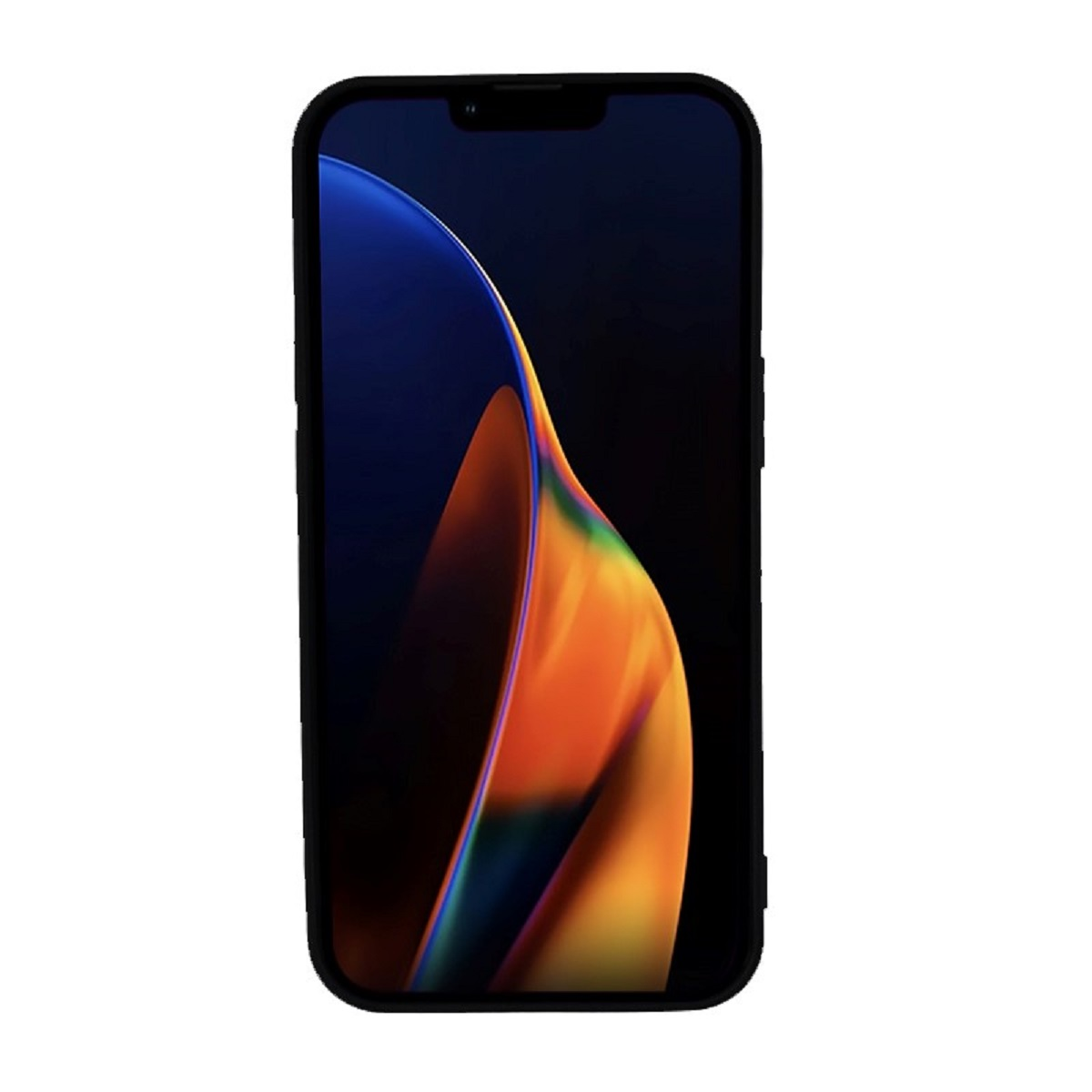 Mobiltelefon mit farbenfrohem Hintergrundbild. Der Rahmen ist schwarz. Der Hintergrund ist weiß.