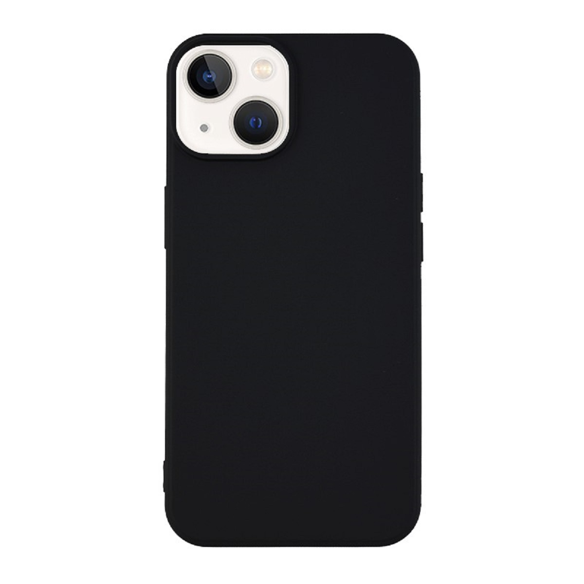 Schwarze iPhone 13 Hülle mit Dual-Kamera und weißem Kameraring.