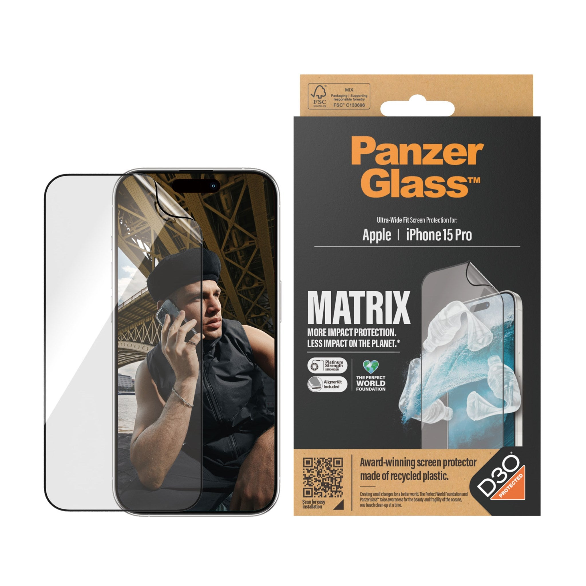 Fit 15 Pro) iPhone PANZERGLASS Apple Ultra-Wide MATRIX Displayschutz(für