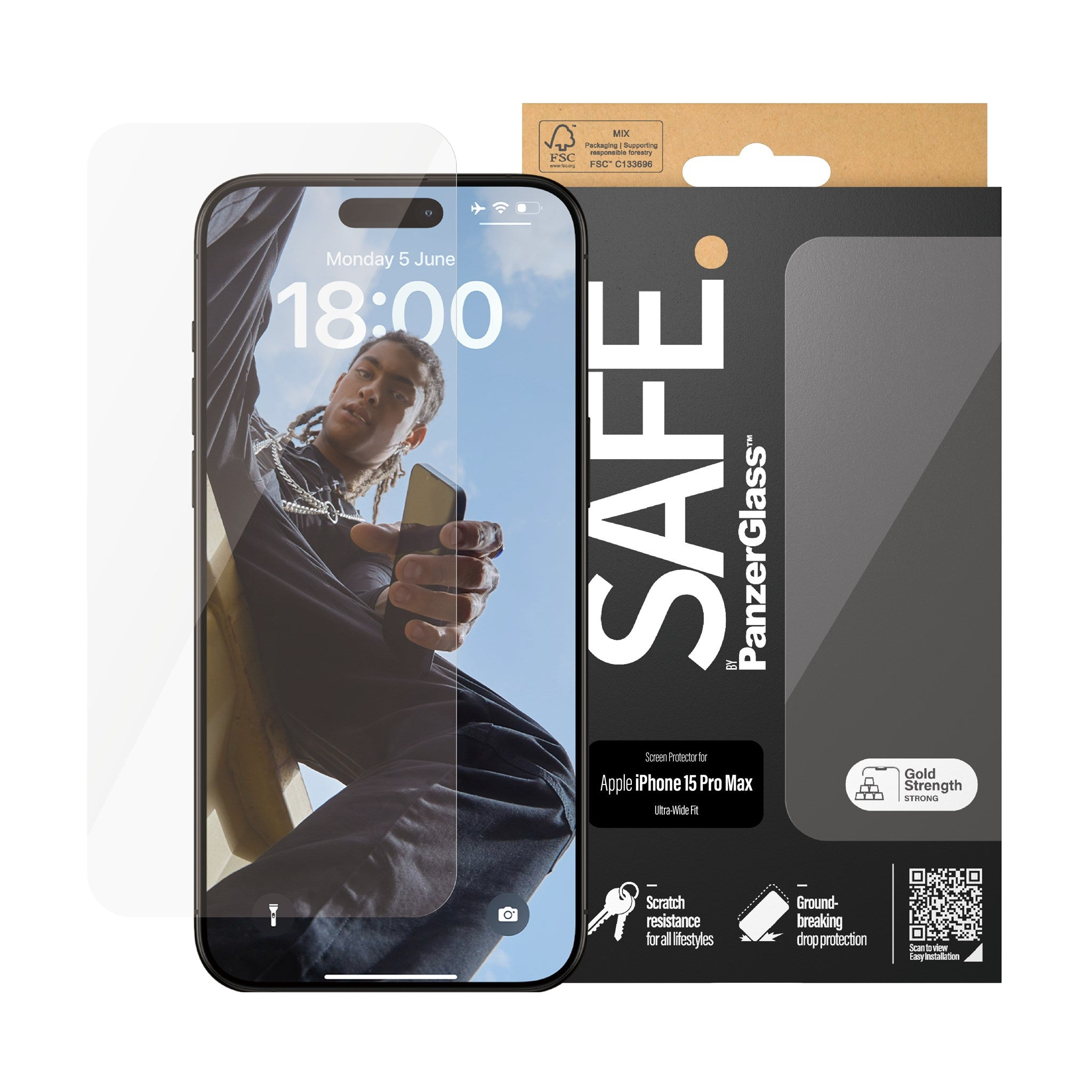 PANZERGLASS SAFE. Ultra-Wide Fit Max) Displayschutz(für Pro 15 Apple iPhone