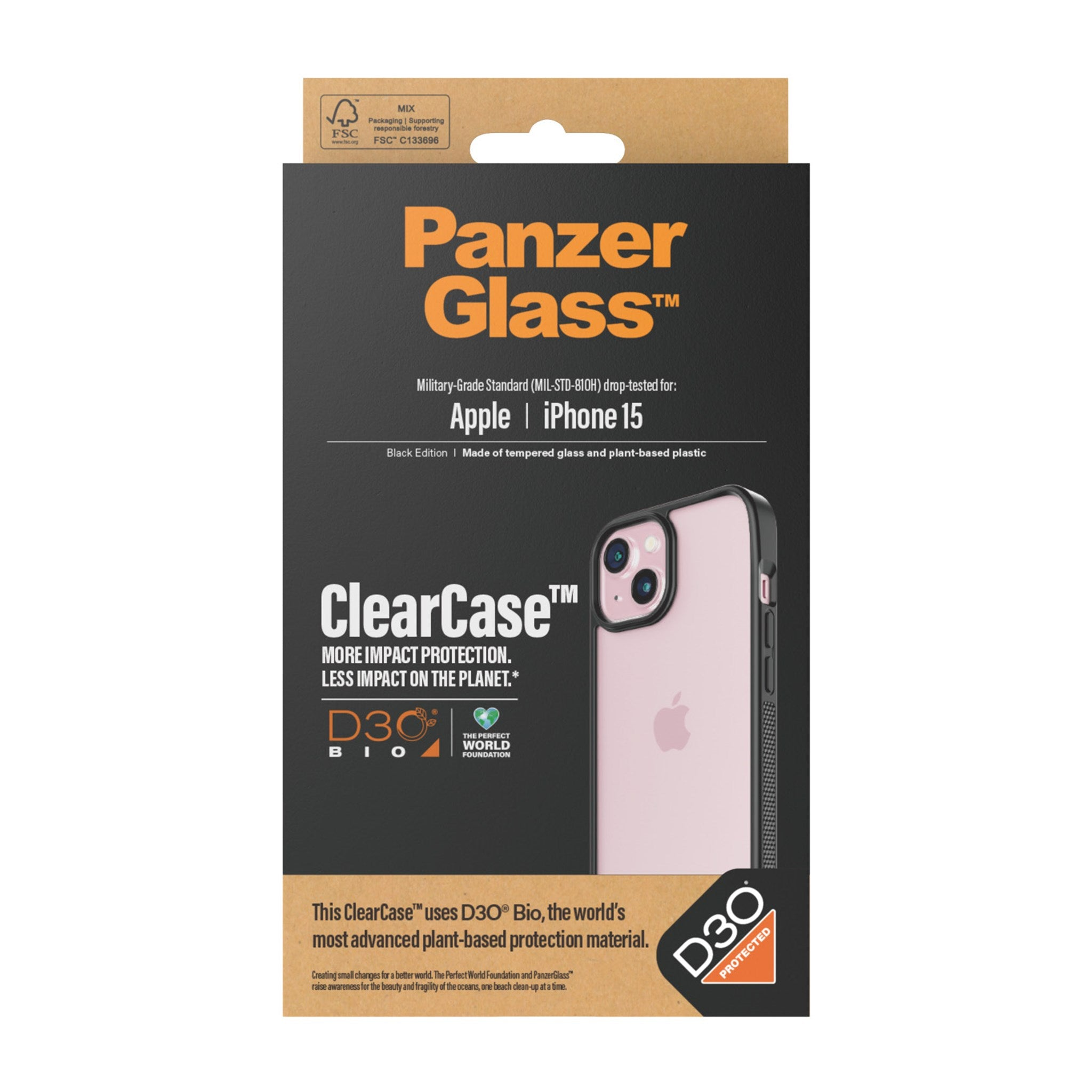 PANZERGLASS ClearCase Apple iPhone Phone 15) D3O mit Case(für