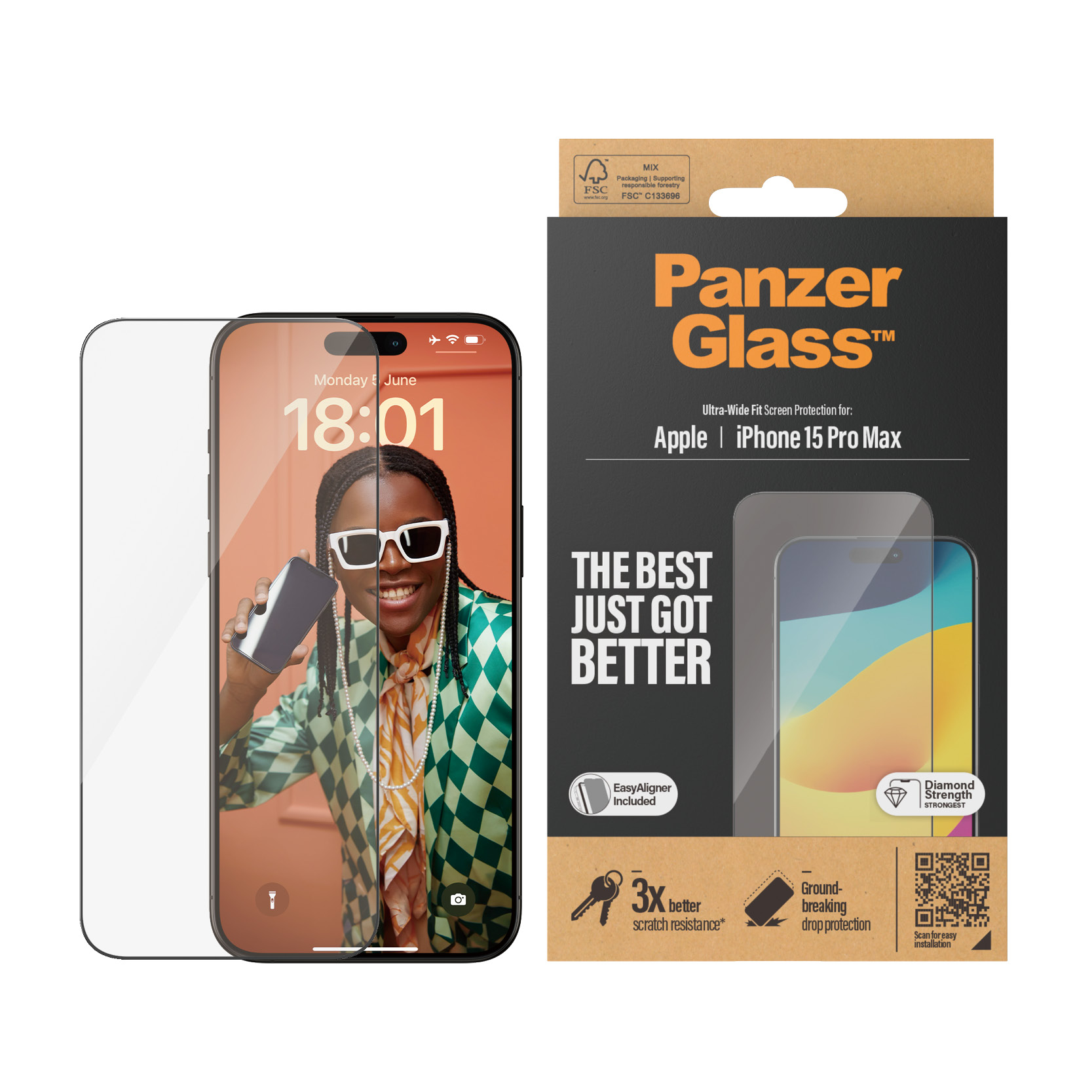 PANZERGLASS Ultra-Wide Fit Max) 15 Displayschutz(für Apple Pro iPhone
