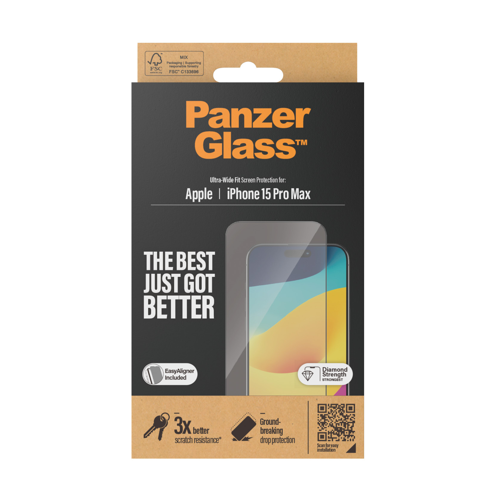 PANZERGLASS Ultra-Wide Fit iPhone Displayschutz(für Apple 15 Pro Max)