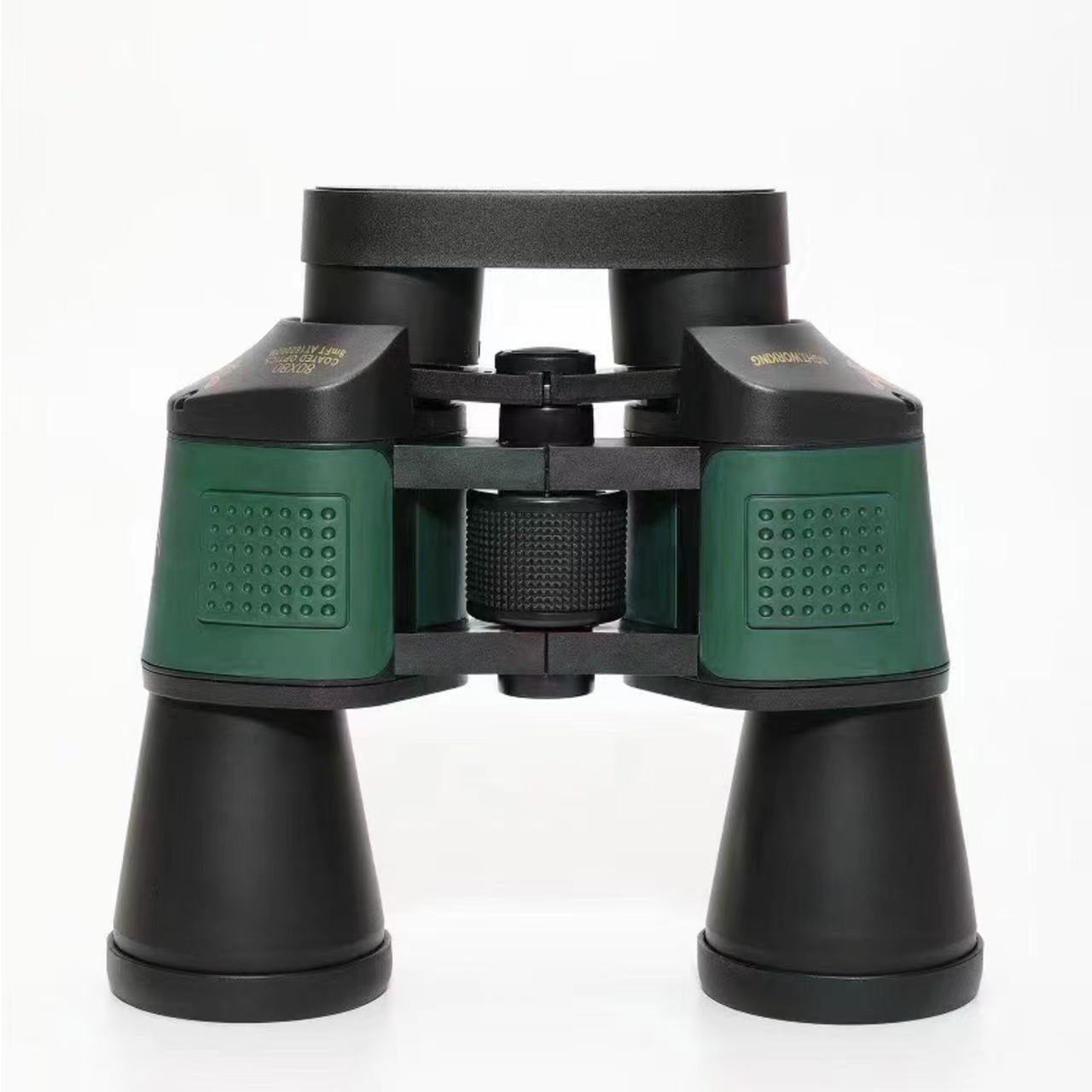 Grünes und schwarzes Fernglas auf Weiß.