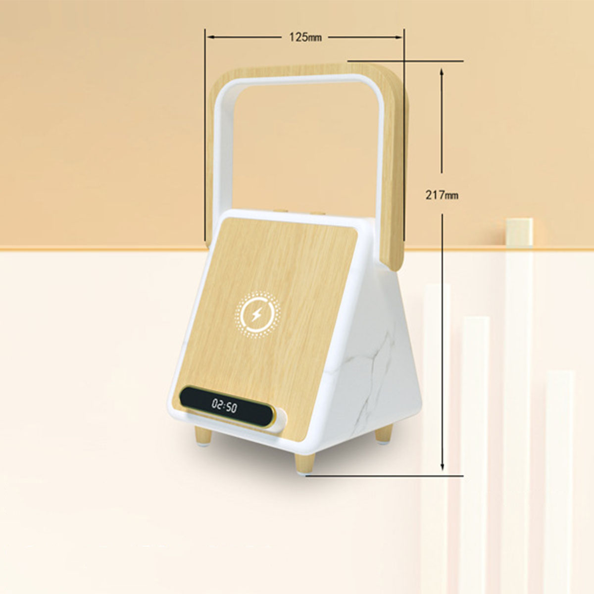 BRIGHTAKE Drahtloses Ladegerät mit Uhr Nachtlicht Bluetooth-Lautsprecher, Bluetooth Lautsprecher, und Holzmaserung Weiß