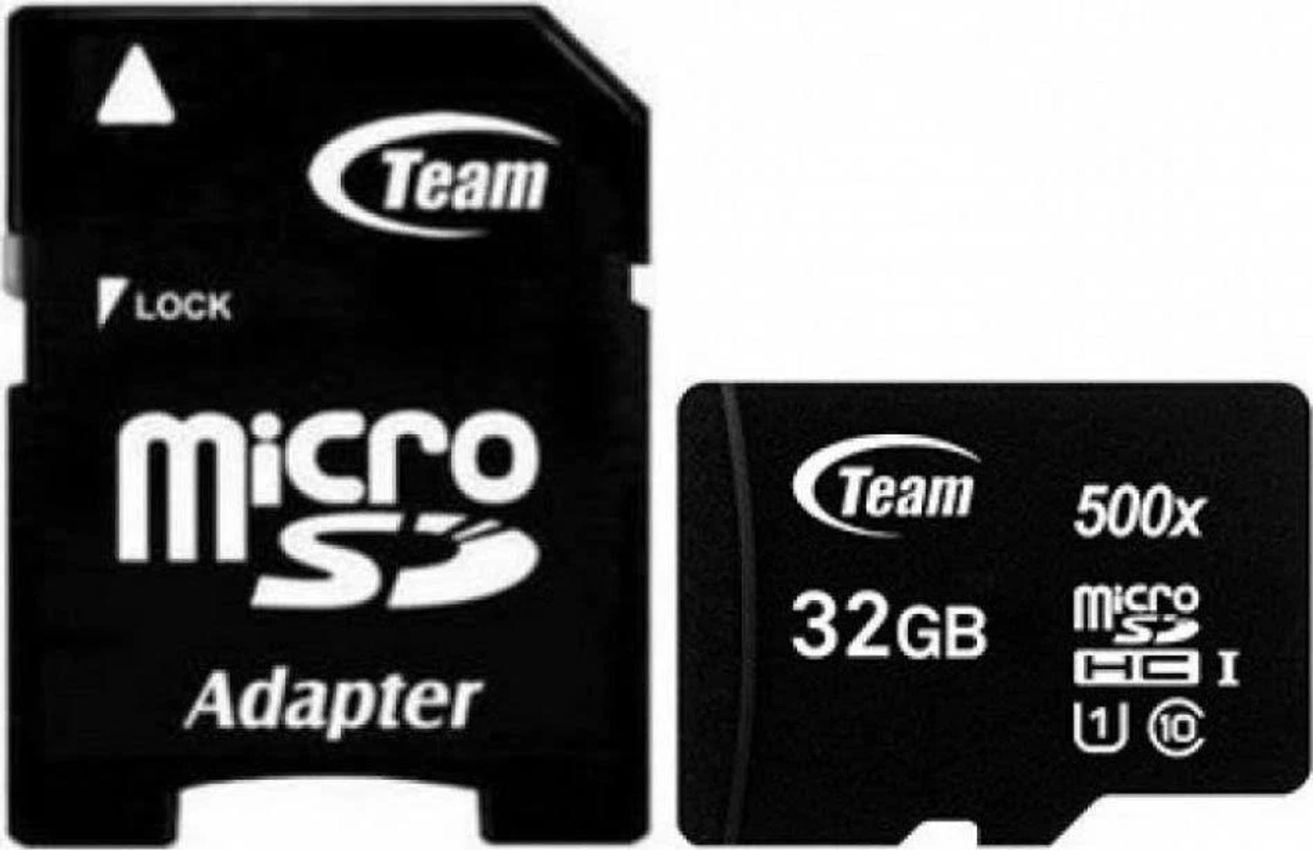 Zwei schwarze SD-Karten. Eine ist ein Micro-SD-Adapter, die andere eine 32-GB-Micro-SD-Karte.