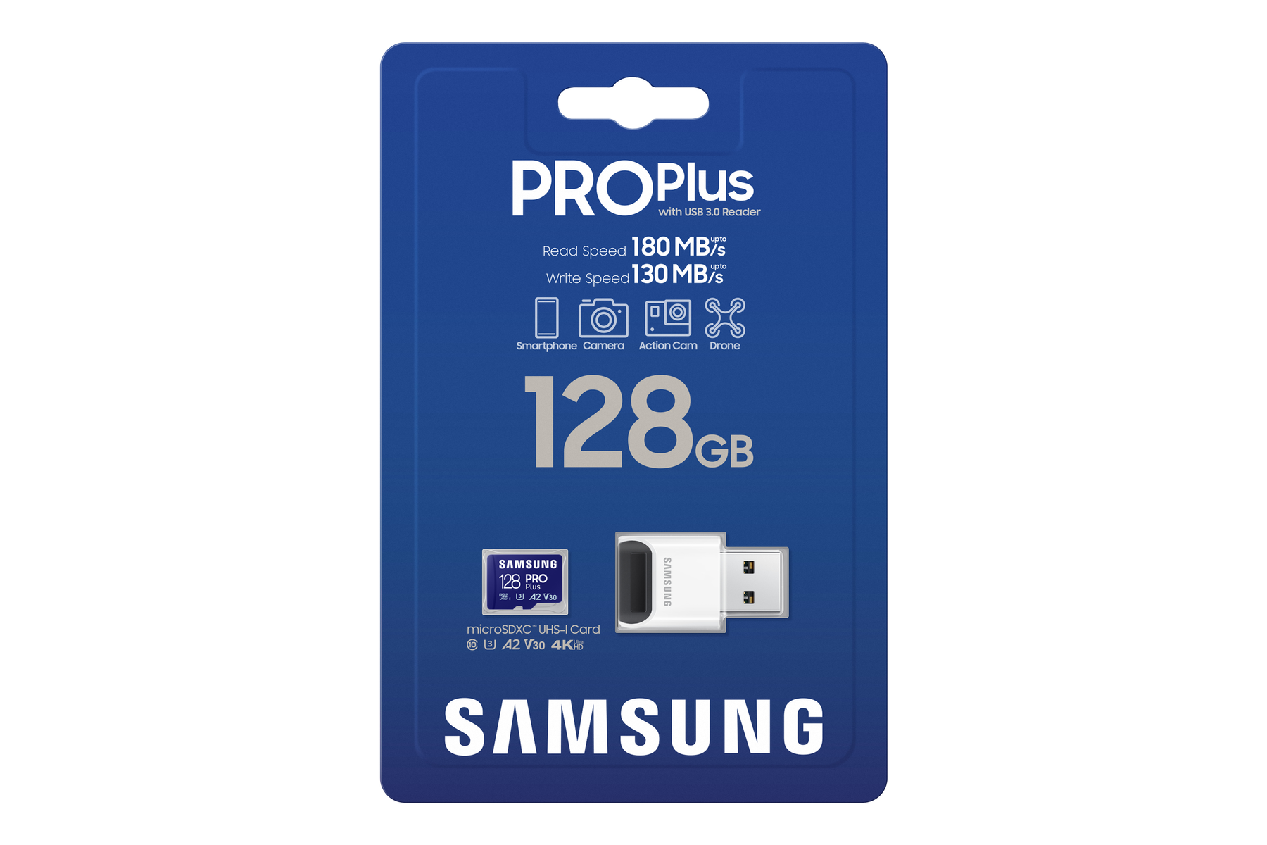 SAMSUNG MB-MD128SB/WW, Micro-SD, SD Micro-SDXC, SDXC, Micro-SDHC, Speicherkarte, 128 MB/s GB, 180
