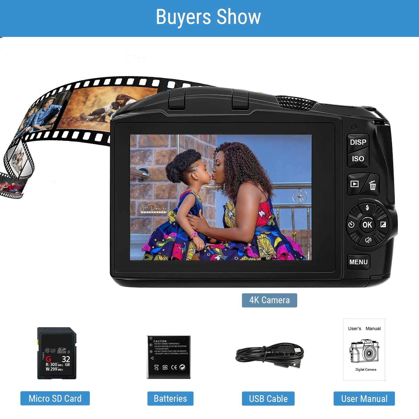 LINGDA 4K Ultra HD-Videoaufnahme LCD 60FPS Schwarz, Digitalkamera 48MP