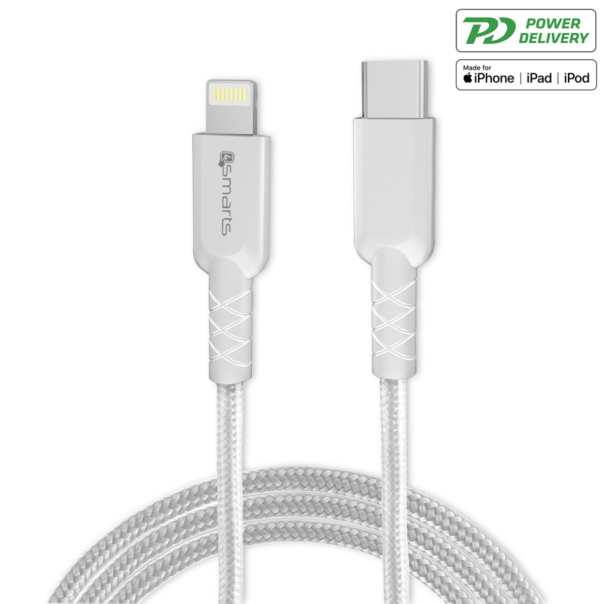 4SMARTS PD 20W mit Uni, Kabel Weiß Lightning 1,5m USB-C auf Ladegeräte