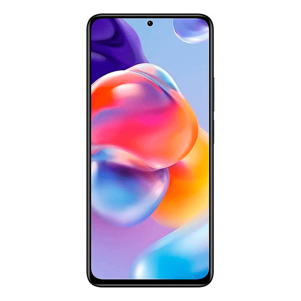 Ein Telefon mit einem Display, das bunte Formen zeigt, und einem schwarzen Rahmen, das in einer Hand gehalten wird.