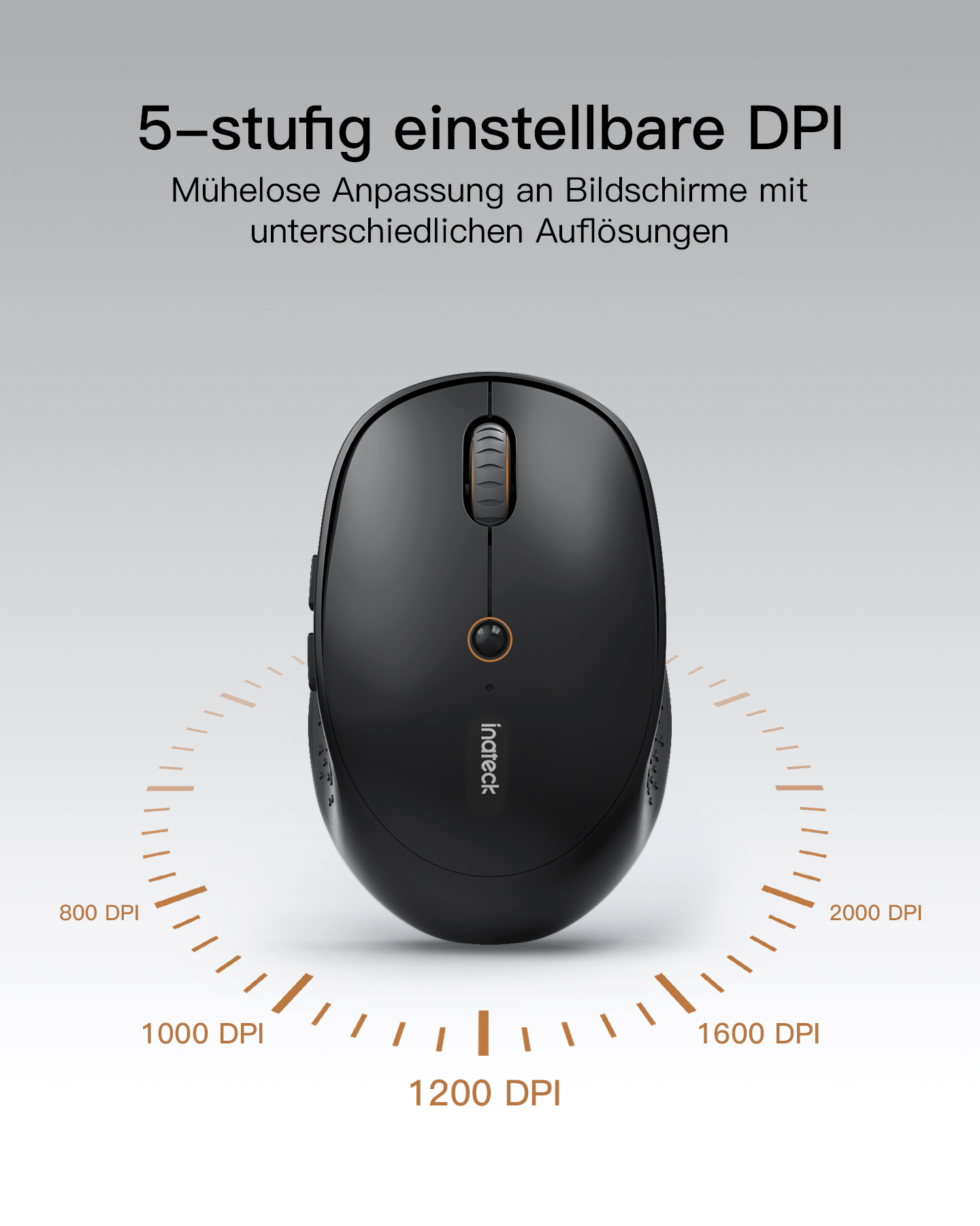 INATECK Bluetooth 2,4G DPI,Ergonomische (Tri-Mode: BT einstellbar Maus, 5.0/3.0+2.4G), Kabellose Geräuschlose black Maus