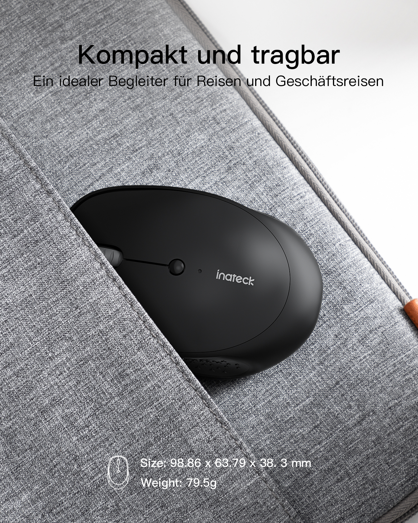 INATECK Bluetooth 2,4G DPI,Ergonomische (Tri-Mode: BT einstellbar Maus, 5.0/3.0+2.4G), Kabellose Geräuschlose black Maus