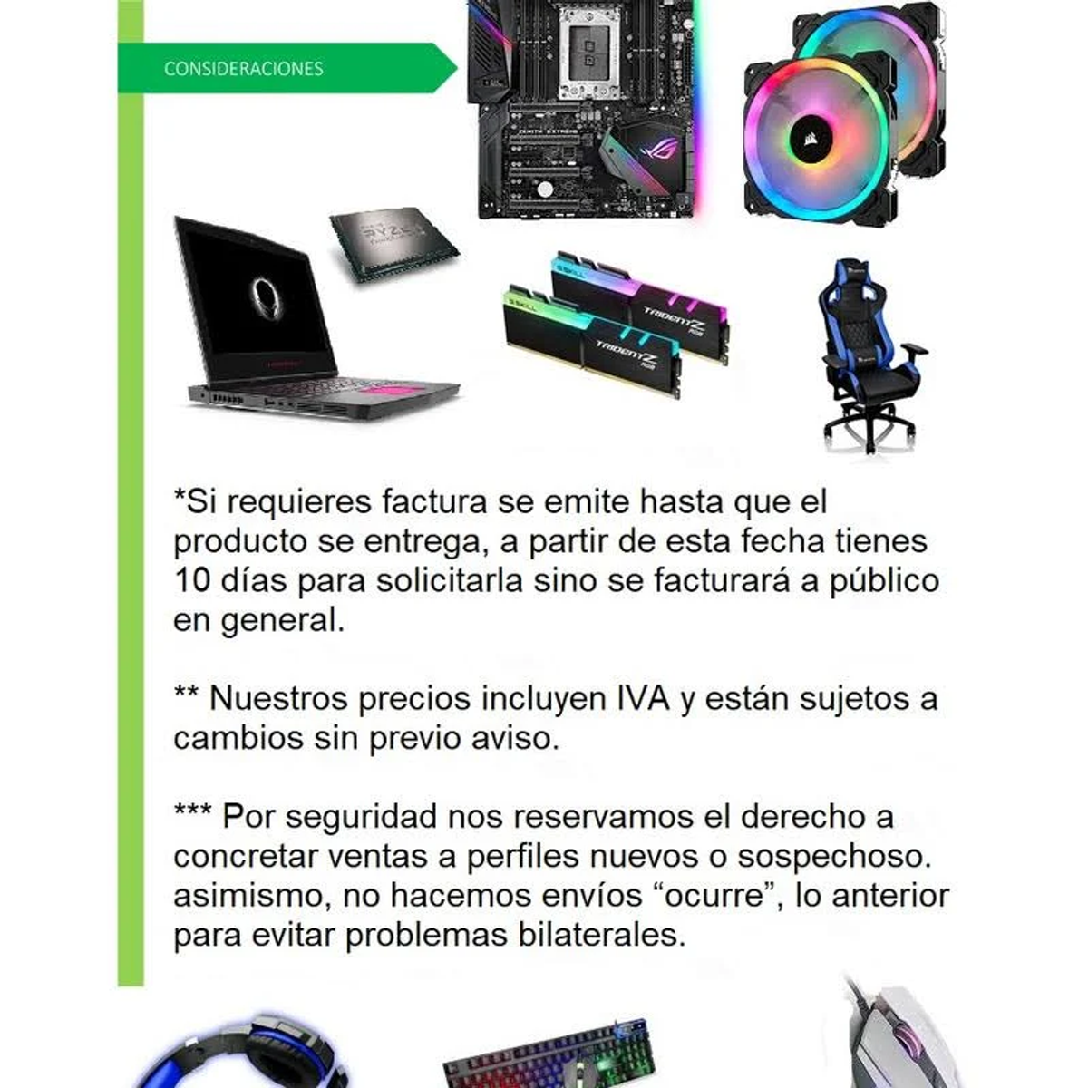 Asortyment komponentów komputerowych. Zawiera laptopa, pamięć RAM, krzesło i mysz.