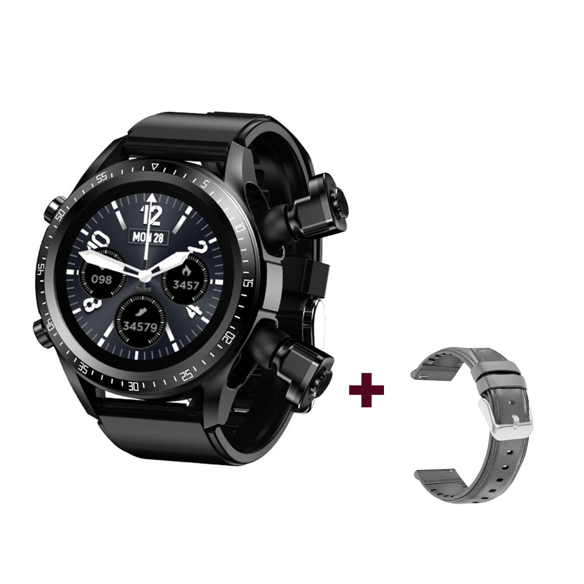 Schwarz Talk Leder, BYTELIKE Voice Smartwatch Herzfrequenzmesser in 2 Sport Bluetooth 1 Smartwatch