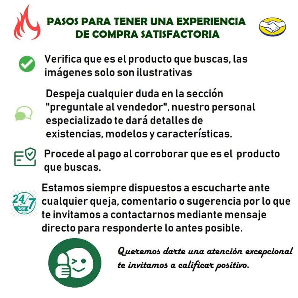 Kroki do satysfakcjonującego doświadczenia zakupowego, z ikonami i tekstem w języku hiszpańskim.