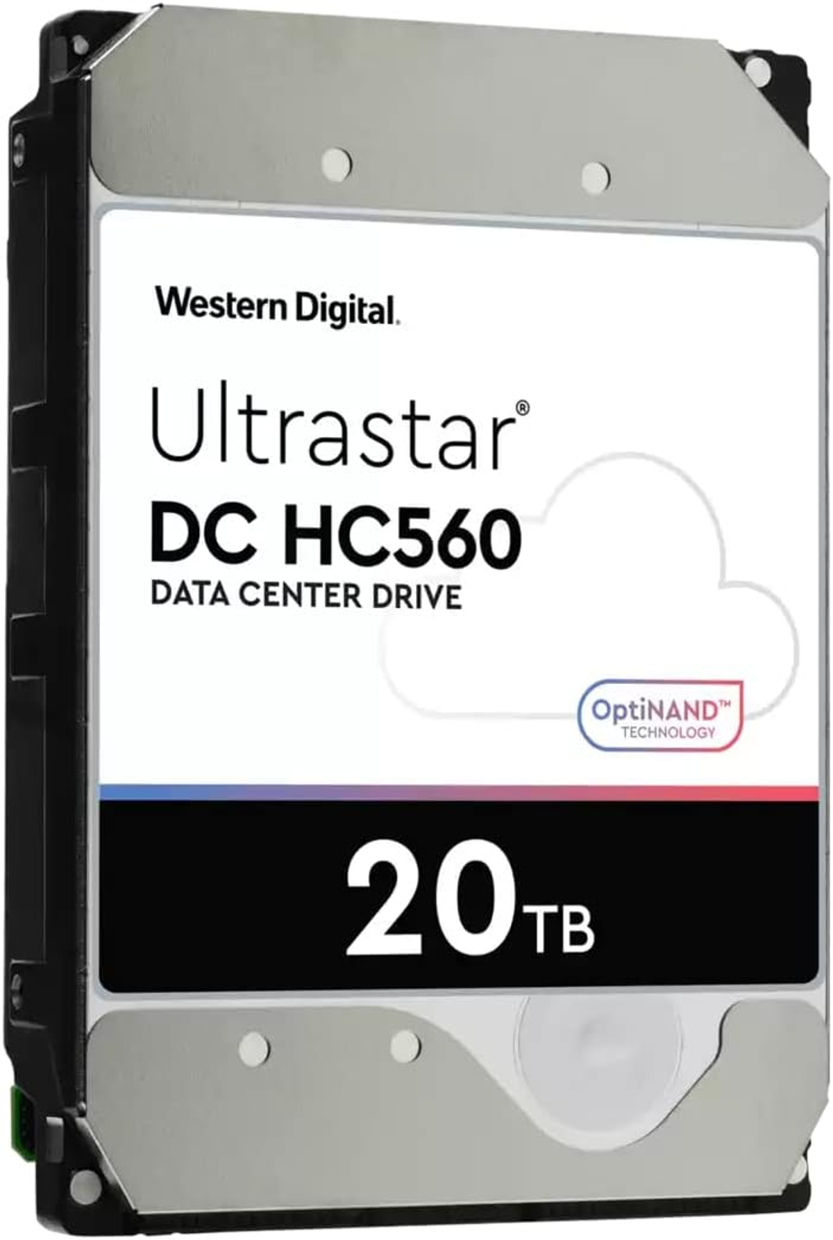Dysk twardy Western Digital Ultrastar DC HC560 20 TB z logo, na białym tle.