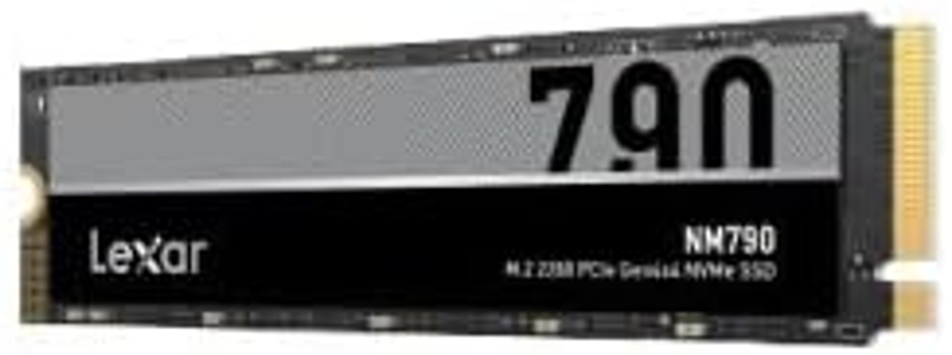 Lexar NM790 SSD. To dysk SSD NVMe M.2 2280 PCIe Gen4x4. Tekst jest czarny na szarej powierzchni.