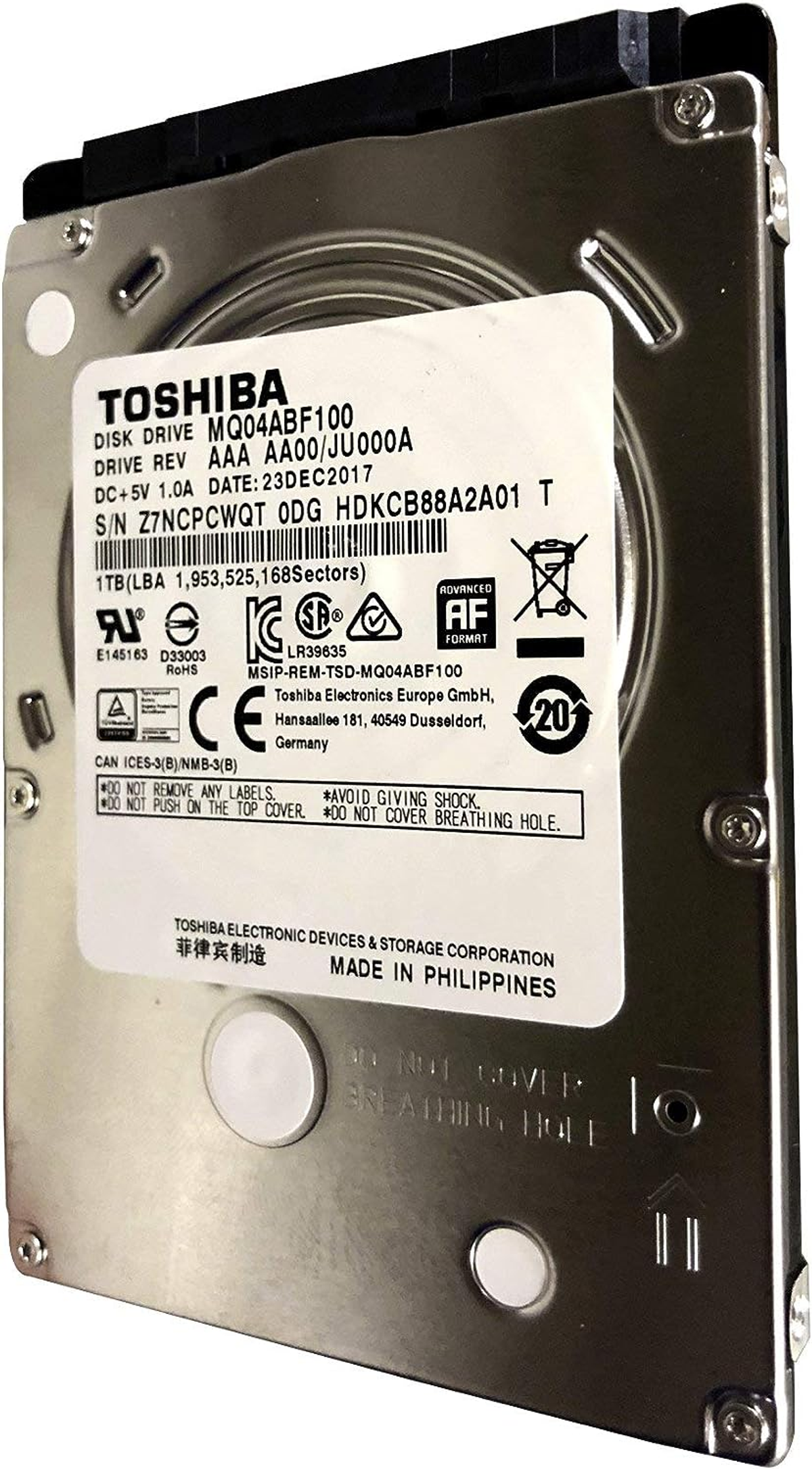 Internal Hard Drive Toshiba MQ04ABF100 1TB/1000GB 5400rpm Sata 7mm