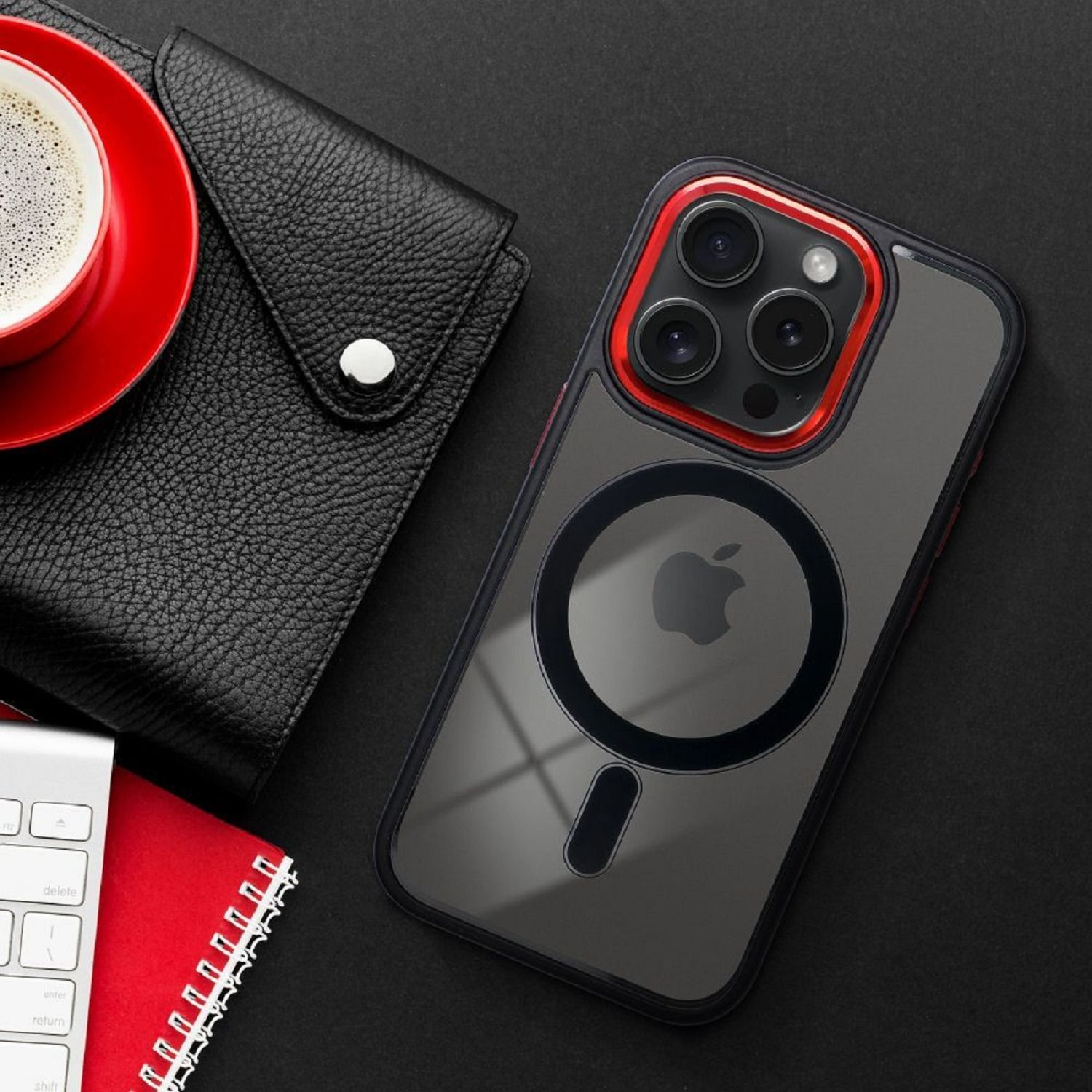 Schwarz-Rot COFI Backcover, 15 Hülle, Edge Mag iPhone Color Apple, Pro,