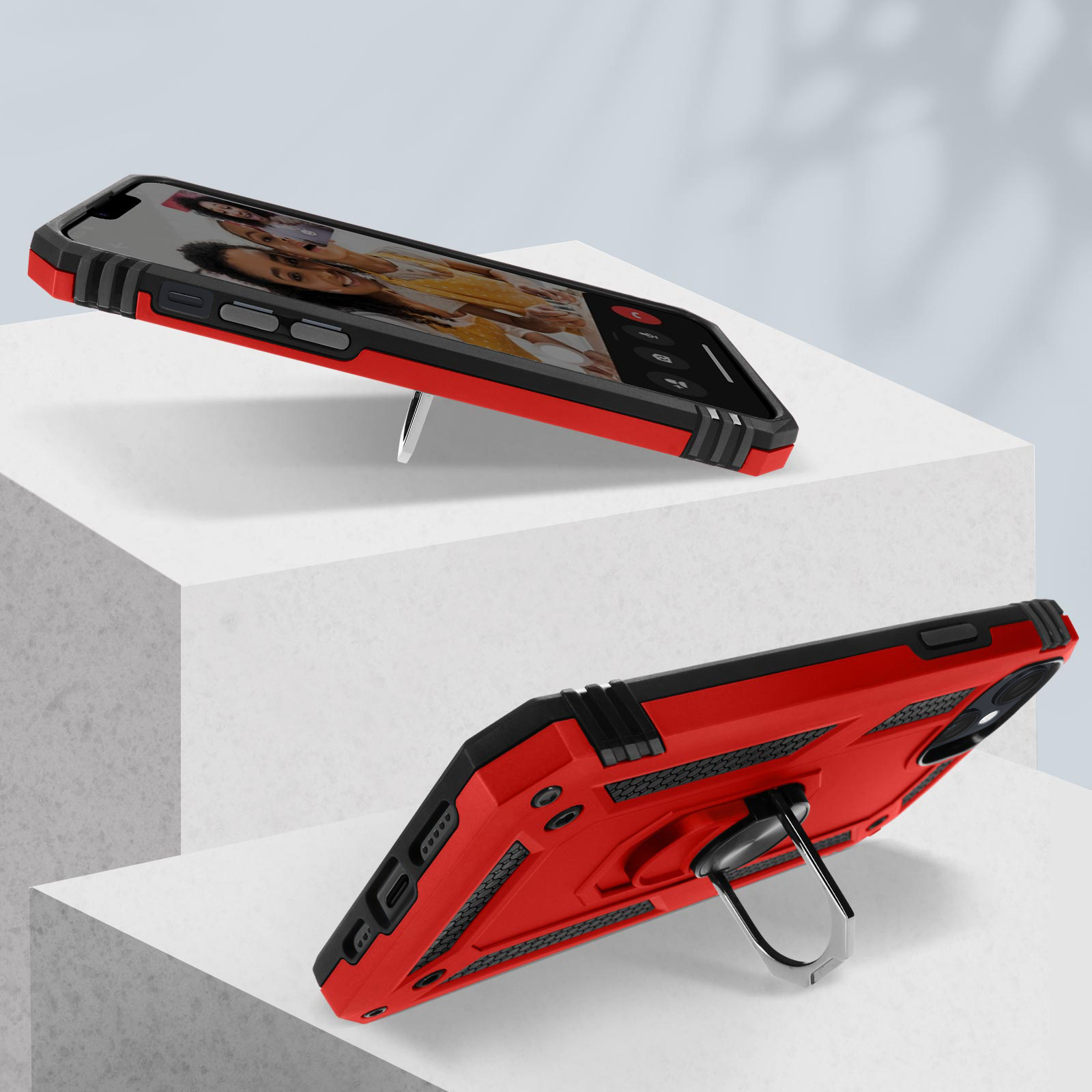 AVIZAR Stoßfeste Handyhülle mit 15 iPhone Ring Apple, Series, Backcover, Plus, Rot